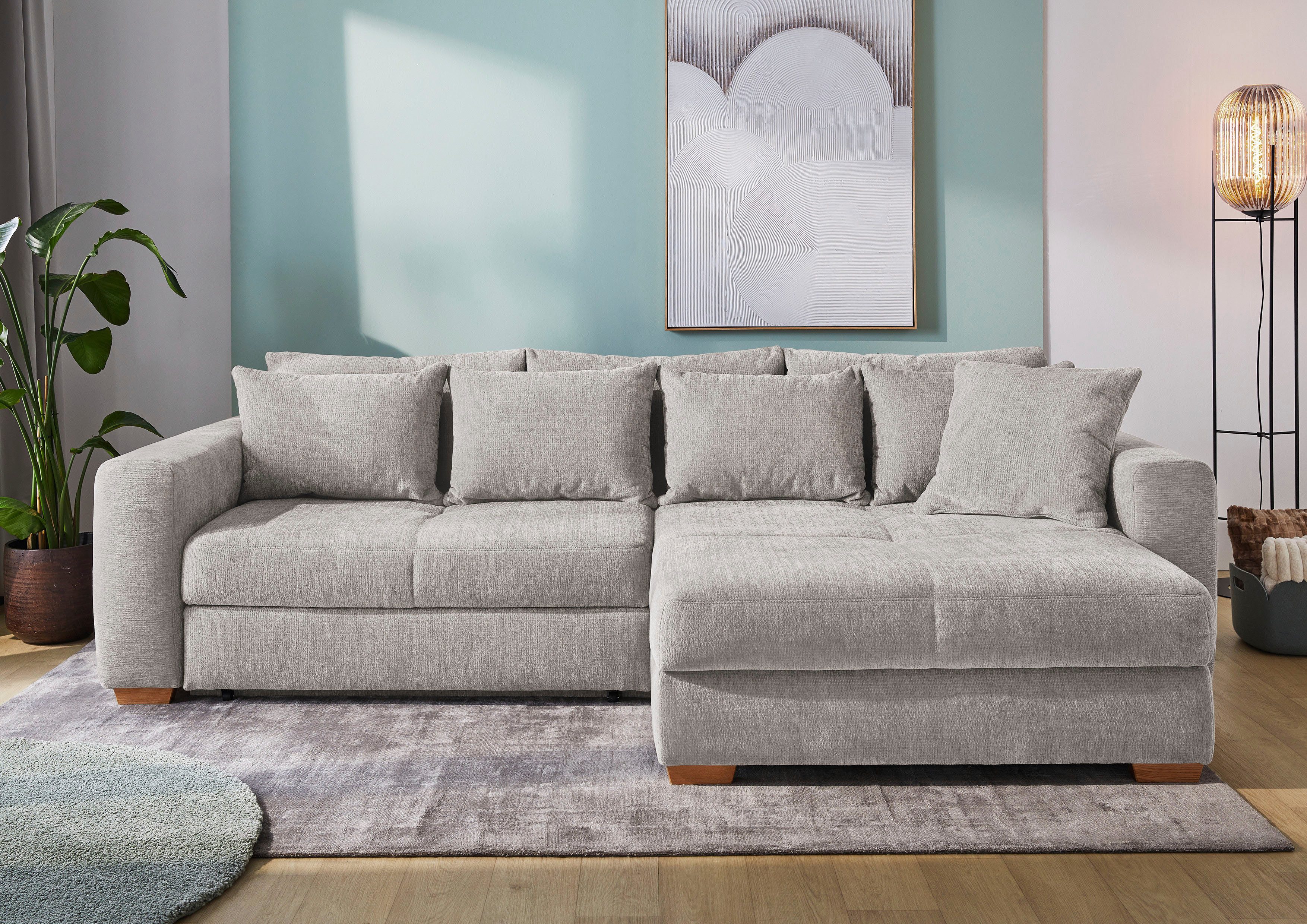 Jockenhöfer Gruppe Ecksofa Kampen L-Form, B: 288 cm, Liegefl. 153x245 cm, mit Schlaffunktion, Bettkasten & Zierkissen, Federkern