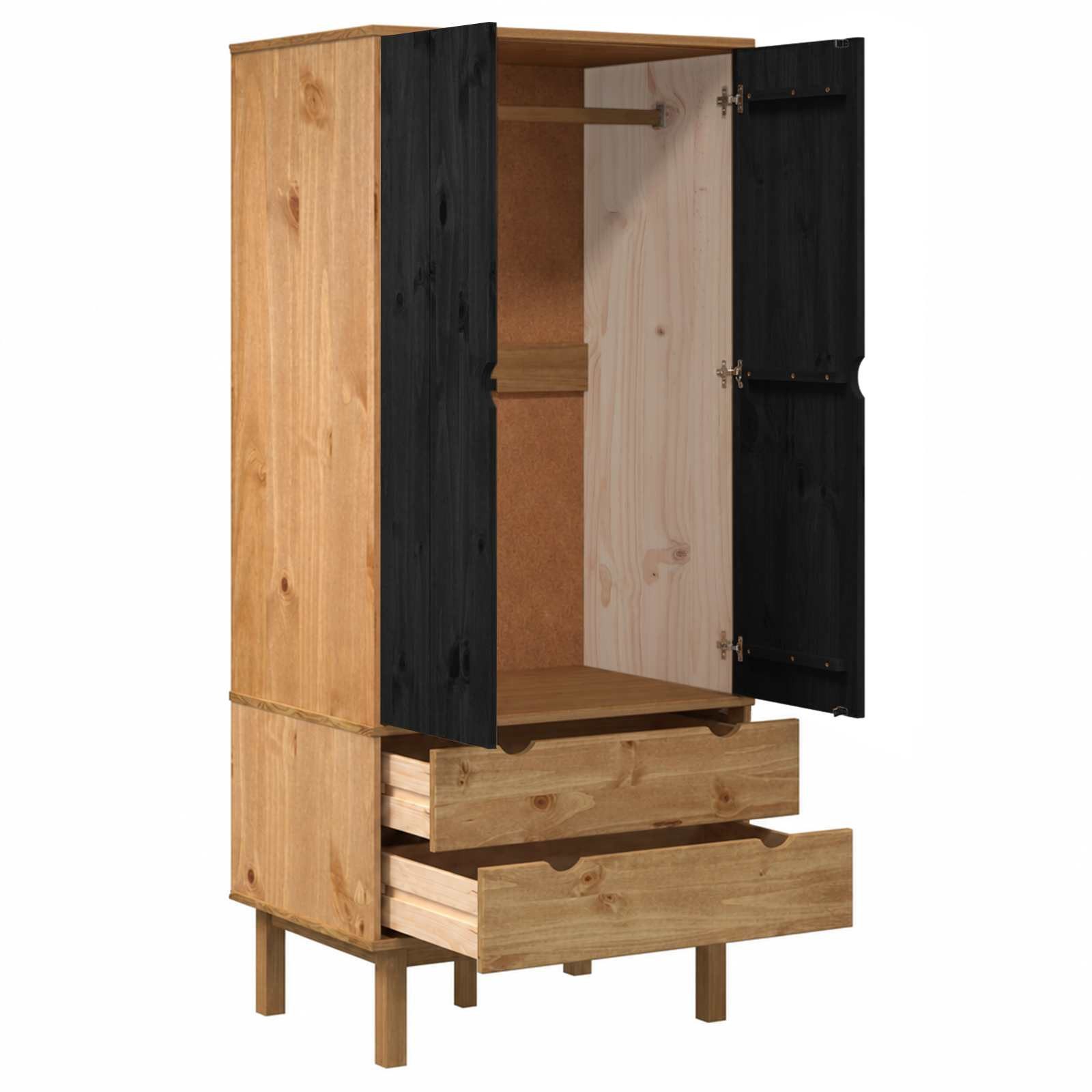 vidaXL Kleiderschrank Kleiderschrank mit Schubladen OTTA Schwarz 76,5 x 53 x 172 cm (1-St)