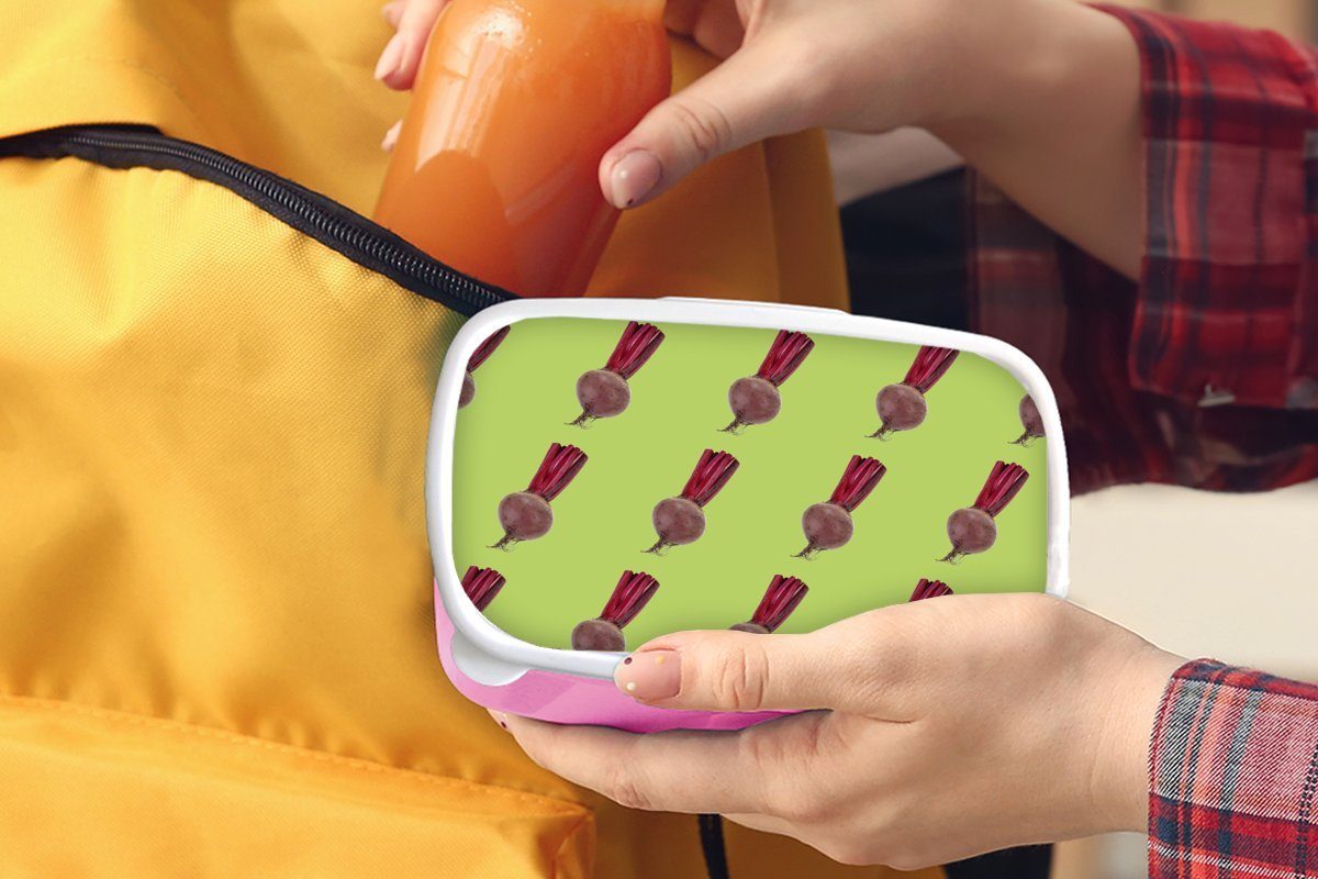 Kunststoff Kunststoff, Kinder, - rosa MuchoWow - Erwachsene, Gemüse Bete Brotbox für Lunchbox Brotdose Mädchen, Grün, Rote (2-tlg), Snackbox,