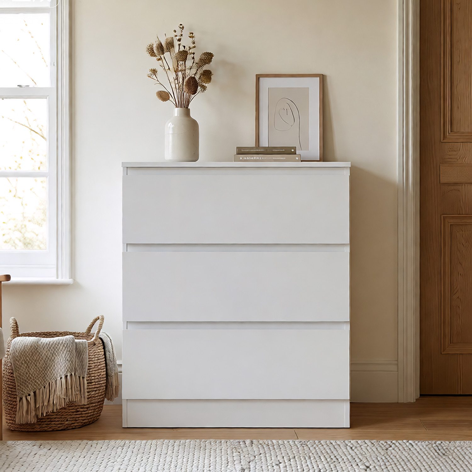 HOMSEE Kommode 78 cm mit 3 Schubladen Hochglanz Sideboard (1 St), Moderner Stauraum mit glänzender Oberfläche für vielseitige Räume