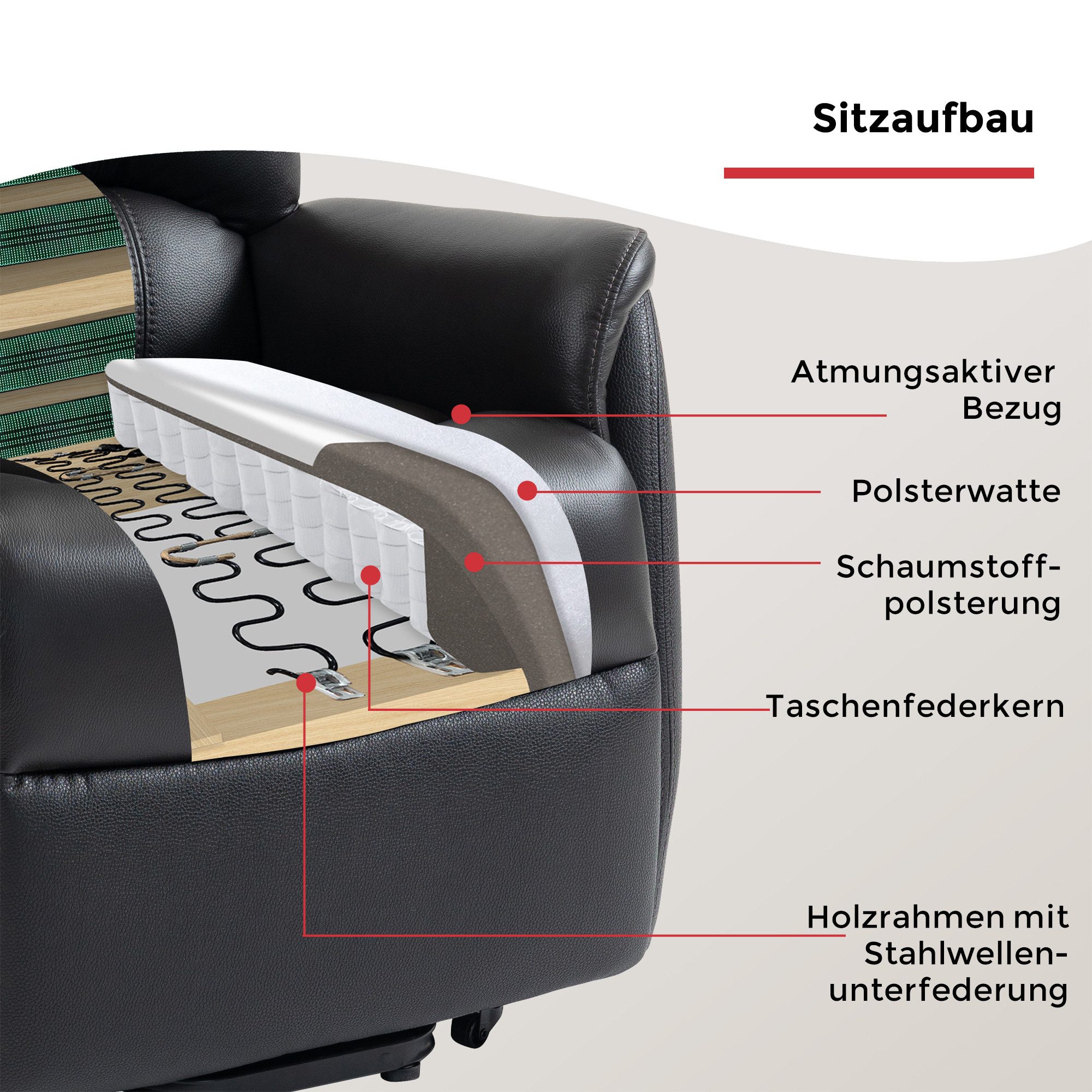 Duo Collection TV-Sessel Messina XXL bis 150 kg belastbar, mit elektrischer Aufstehhilfe, Relaxfunktion und Taschenfederkern mit Stahlwellenunterfederung