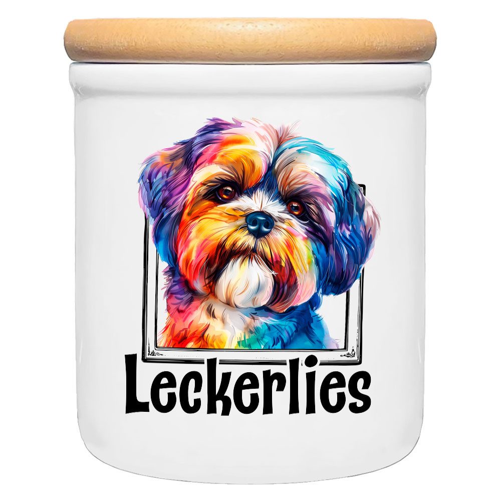 Cadouri Vorratsdose BOLONKA ZWETNA - Leckerlidose Hund - für Hundekekse, Keramik, (Leckerlidose mit Hunderasse, 2-tlg., 1x Keramikdose mit Holzdeckel), Hundekeksdose, handgefertigt in Deutschland, für Hundebesitzer, 400 ml