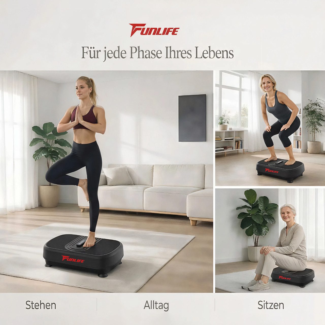 FunLife Vibrationsplatte Bluetooth-Musik & 5 Trainingsprogramme, 200 W, 120 Intensitätsstufen, (Einzelgerät, Ganzkörpertraining), Fernbedienung · Trainingsbänder inklusive