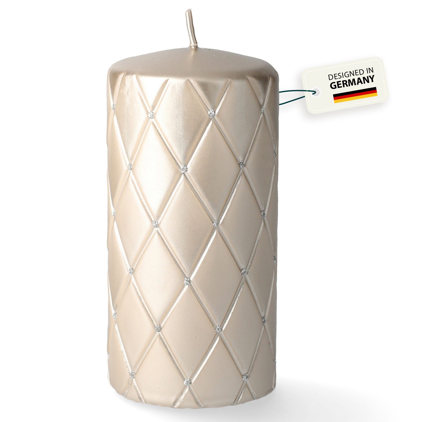 coco+cozy Stumpenkerze Tosca mit Diamant-Optik Ø 7cm x 14cm, 84 h Brenndauer, champagner