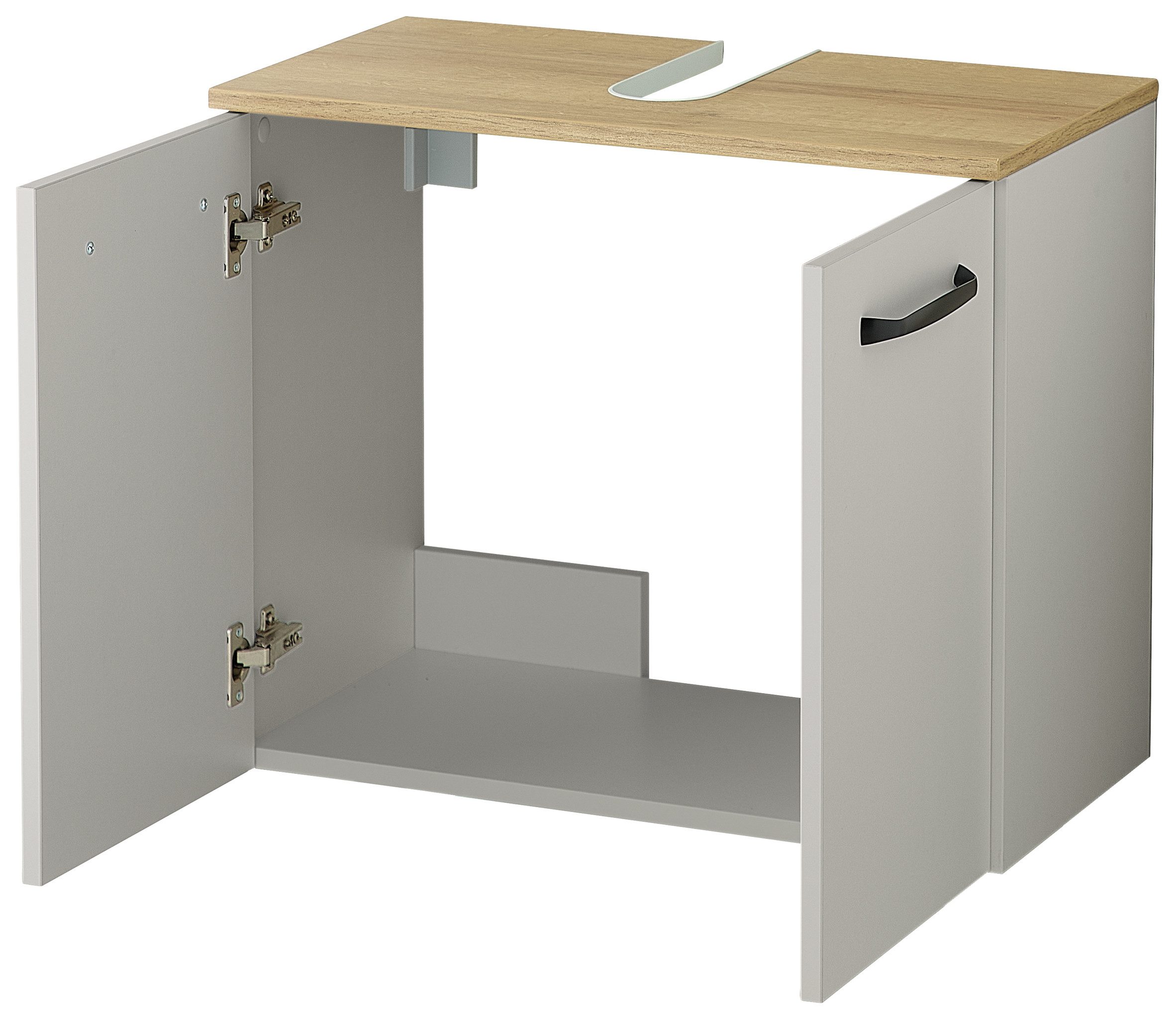 Saphir Waschbeckenunterschrank Quickset 500, 2 Türen, Siphonausschnitt Waschbeckenschrank inkl. Türdämpfer, Griffe in Schwarz