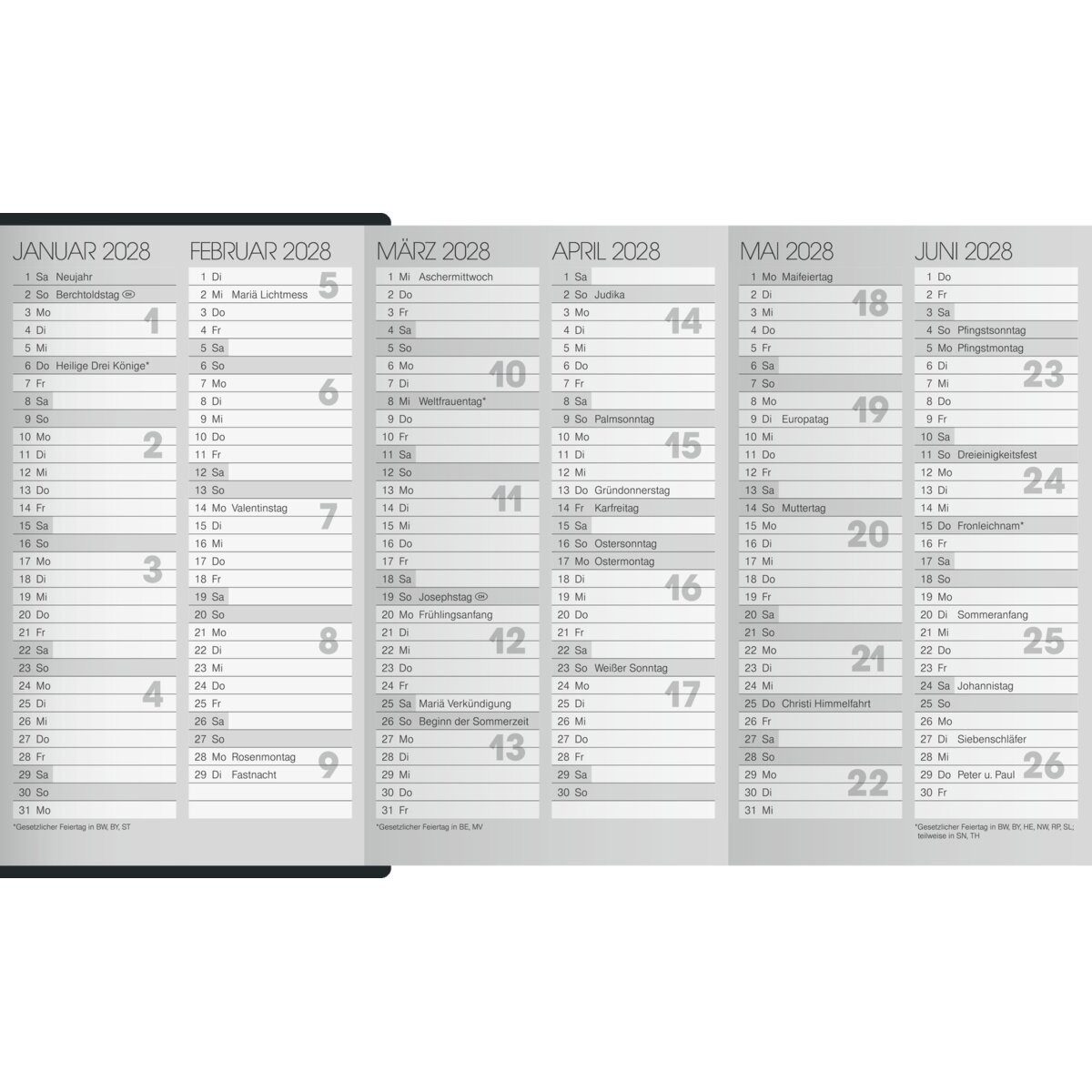 BRUNNEN Taschenkalender Taschenkalender 753 8,7x15,3cm 1 Monat/2 Seiten Kunststoff petrol 2027 – Bild 3 von 5