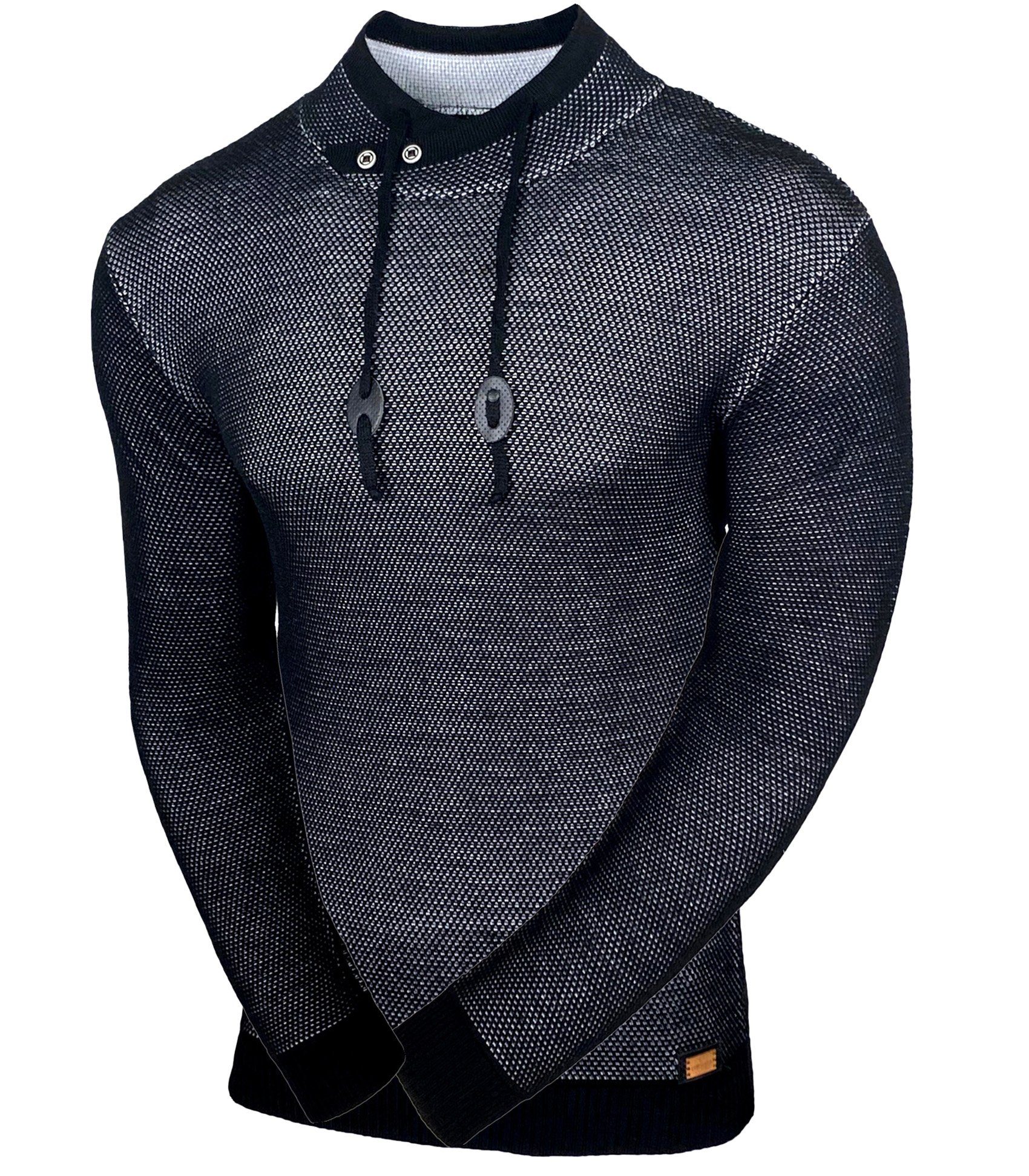 Strickpullover Baxboy Stehkragen Moderner Männer schwarzer Meliert Pullover 52276