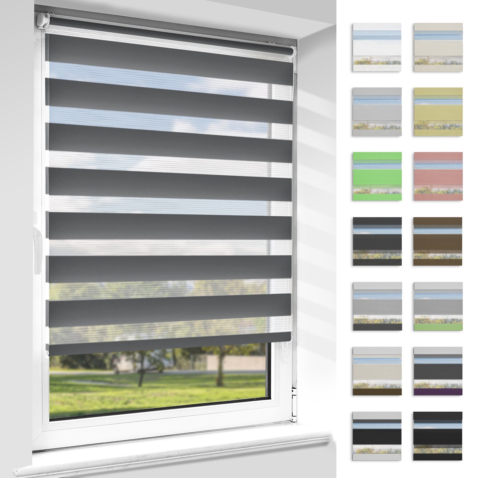 Doppelrollo rollos Ohne Bohren 130cm/150cm, Vkele, freihängend,Blickdicht,Lichtschutz und verspannt, Klemmträger,Klemmfix, rollo für Fesnter und Tür