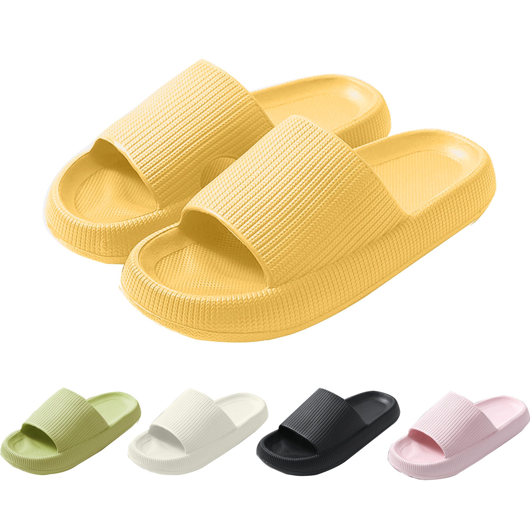 Mutig Badeschuhe Herren Damen,Original EVA Badeschlappen,Schlichtes Gelb Hüttenschuhe (Besonders weiches Material mit rutschfester Sohle,Bequem zu tragen, Wolkenweiches Tragegefühl,Slippers für Badezimmer,Perfekte Wahl) Hüttenschuhe Damen Herren Duschpantoffeln Casual Hausschuhe Hausschuh