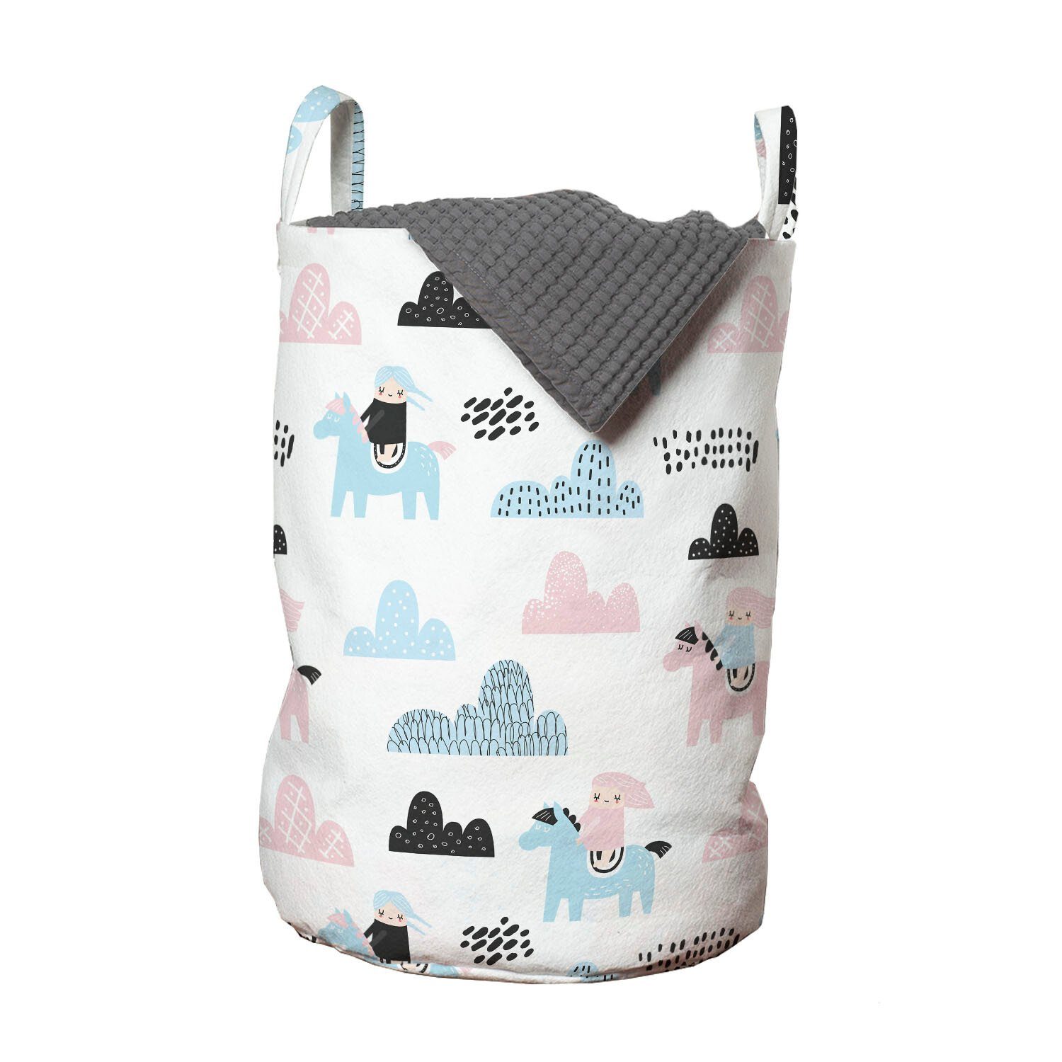 Abakuhaus Wäschesäckchen Wäschekorb mit Griffen Kordelzugverschluss für Waschsalons, Kindergarten Kleines Mädchen auf Pony Wolken