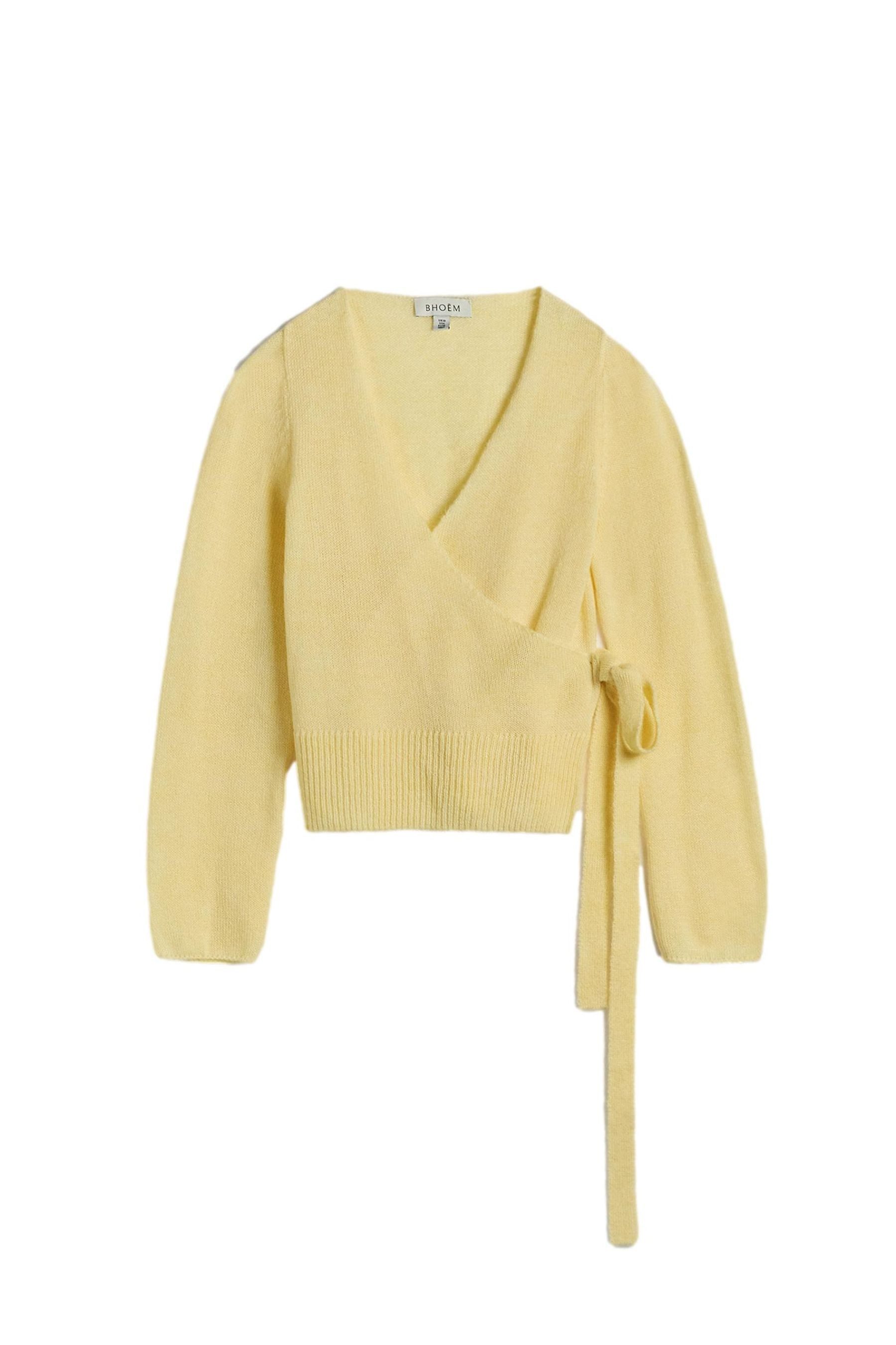 Bhoem Strickjacke BHOEM Strickjacke mit Wickeldesign, gelb (1-tlg) günstig online kaufen