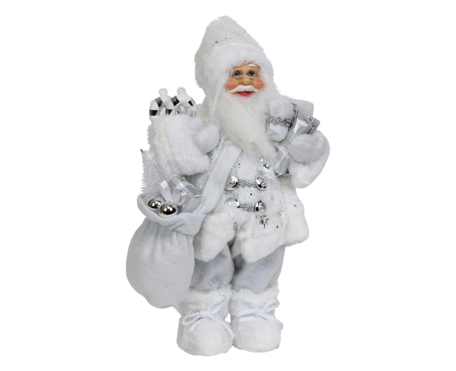 weiß Nikolaus mit Figur stehend HAGO Weihnachtsfigur Weihnachtsmann Geschenkesack Weihnachtsdeko