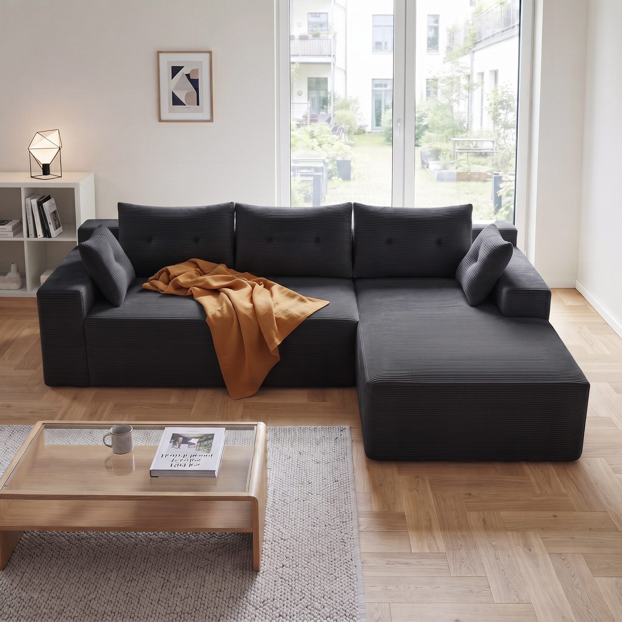 GLP Ecksofa L-Form 3-Sitzer Cord Sofa 256cm, Modulares Sofa ohne Montage, Set, Tiefe Sitzfläche, Rahmenloses Design mit großer Chaiselongue