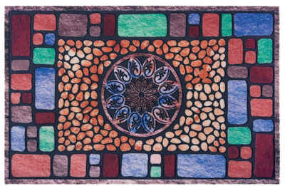 Fußmatte »Mandala eckig«, Home affaire, rechteckig, Höhe: 6 mm, Farbenfroh, Robust, Pflegeleicht, Rutschfest