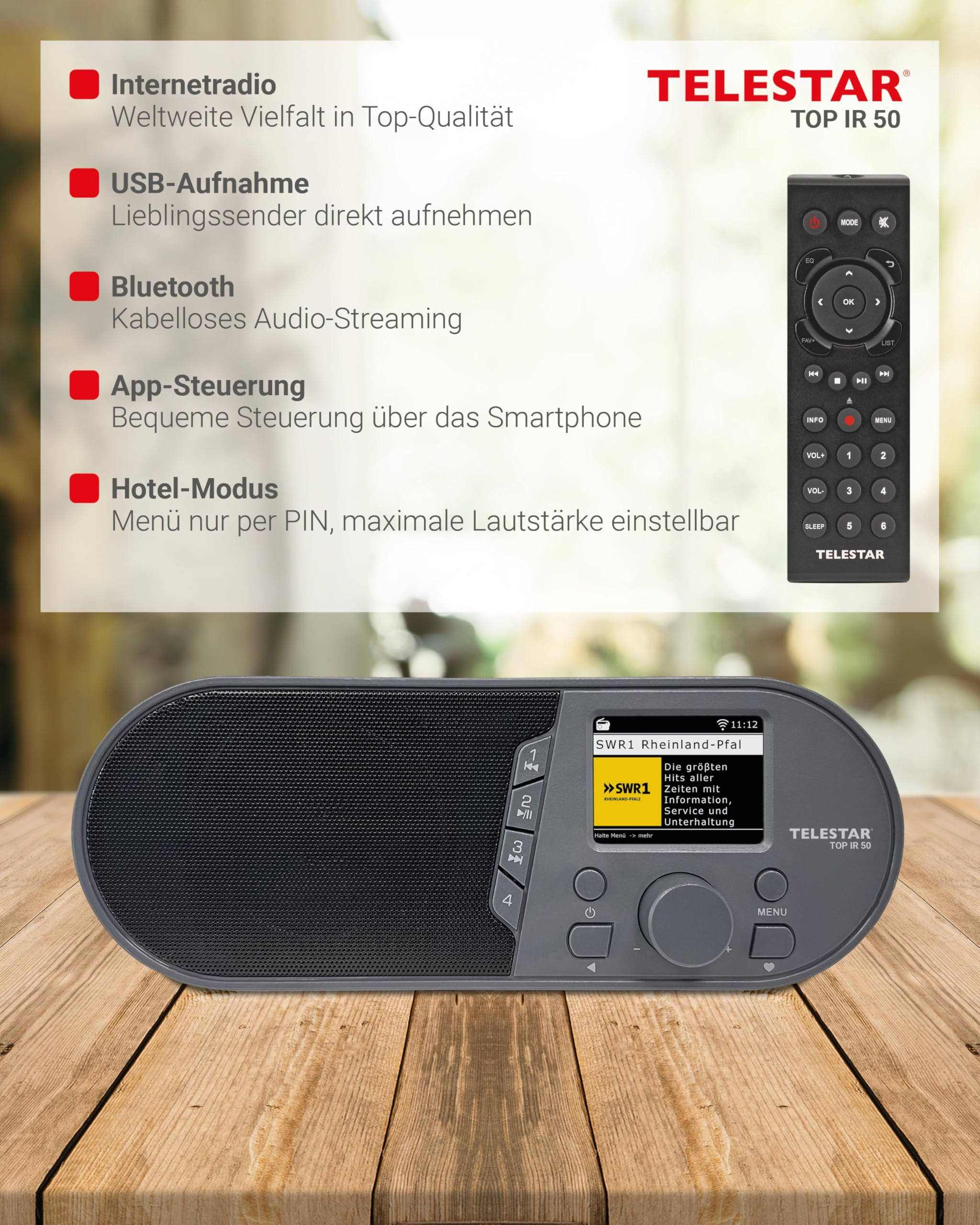 TELESTAR TOP IR 50 Digitalradio (DAB) (Bluetooth, USB-C, Wecker, App-Steuerung, Farbdisplay)