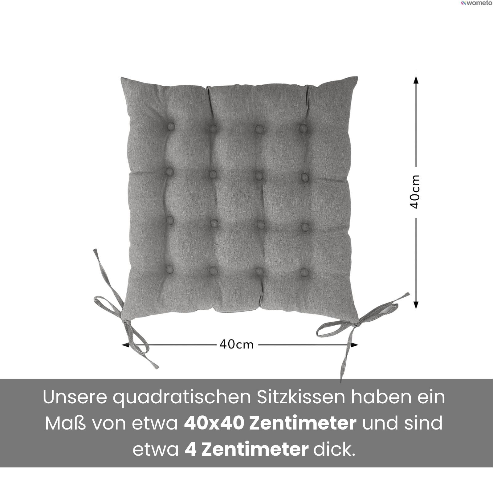 wometo Stuhlkissen Prime 40x40, OEKO-TEX®, Sitzkissen mit Steppung & Bändern
