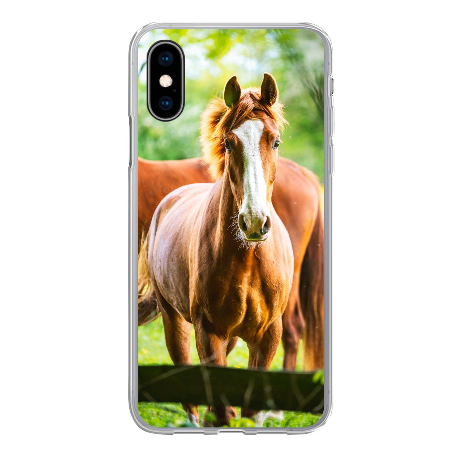 MuchoWow Handyhülle »Pferde - Licht - Wiese«, Handyhülle Telefonhülle Apple  iPhone X/10