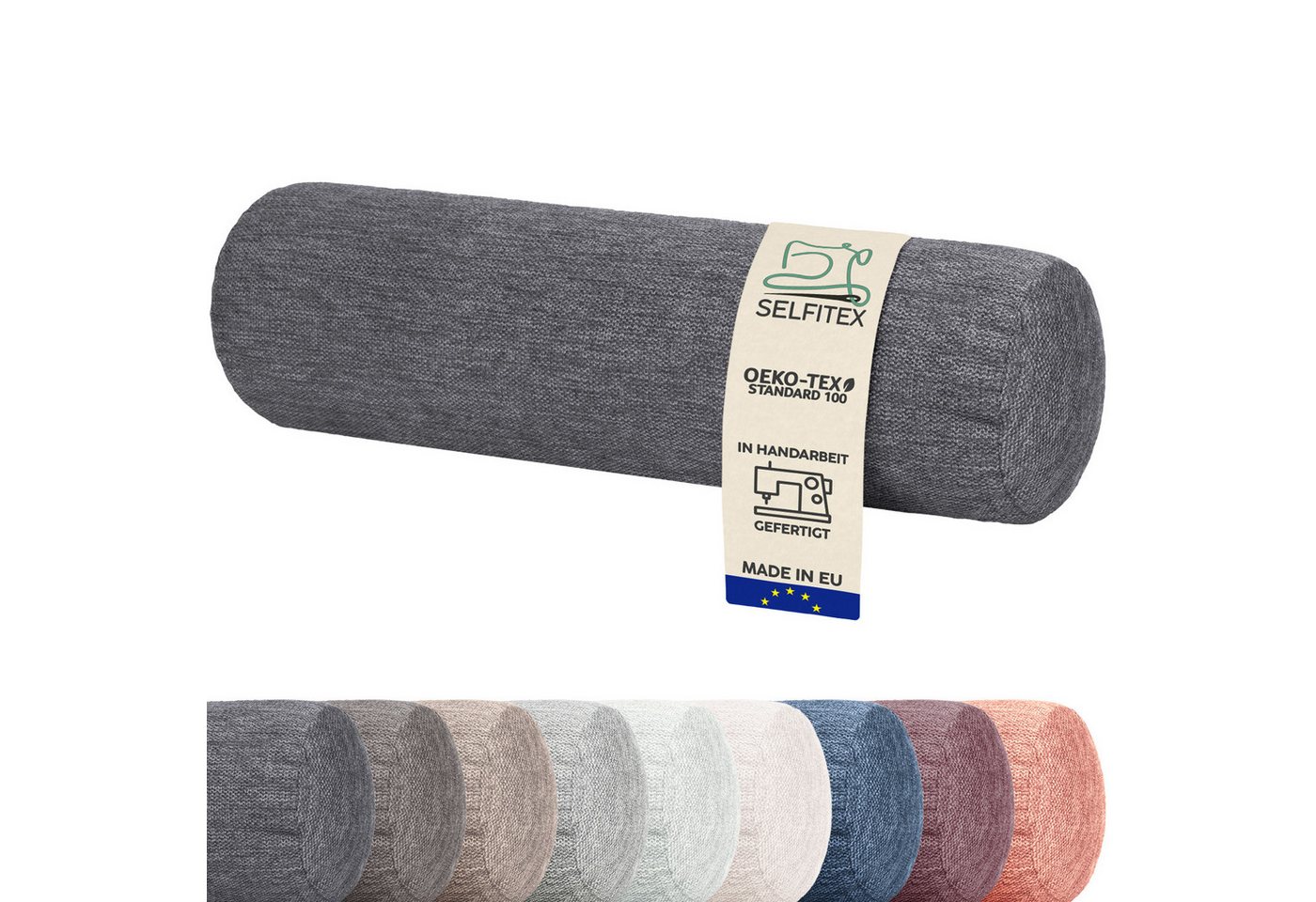 Selfitex Nackenrolle 19x65/18x45 cm, weich & formstabil, Nackenkissen für Bett & Couch, fein melierter Bezug, für Bett, Couch, auf Reisen