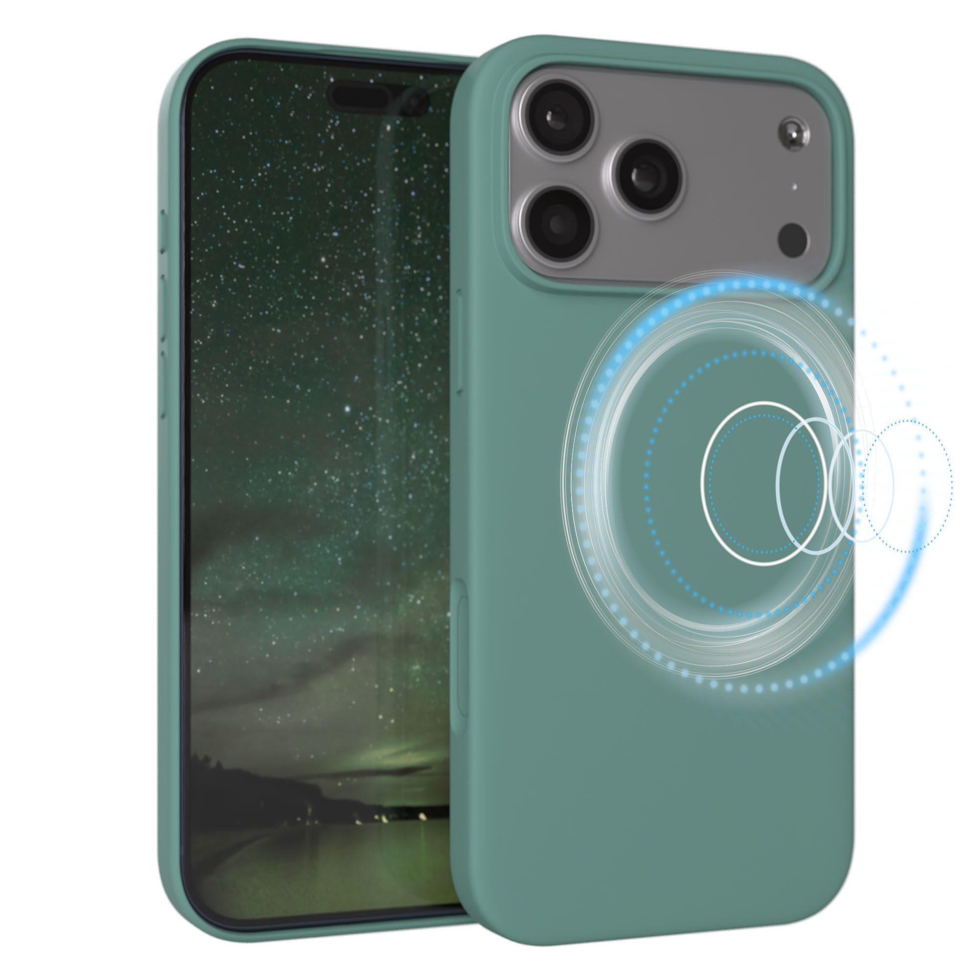 EAZY CASE Handyhülle für Apple iPhone 17 Pro Max Hülle Silikon 6,9 Zoll, Smart Slimcover Displayschutz Handycover Hülle mit MagSafe Dunkelgrün