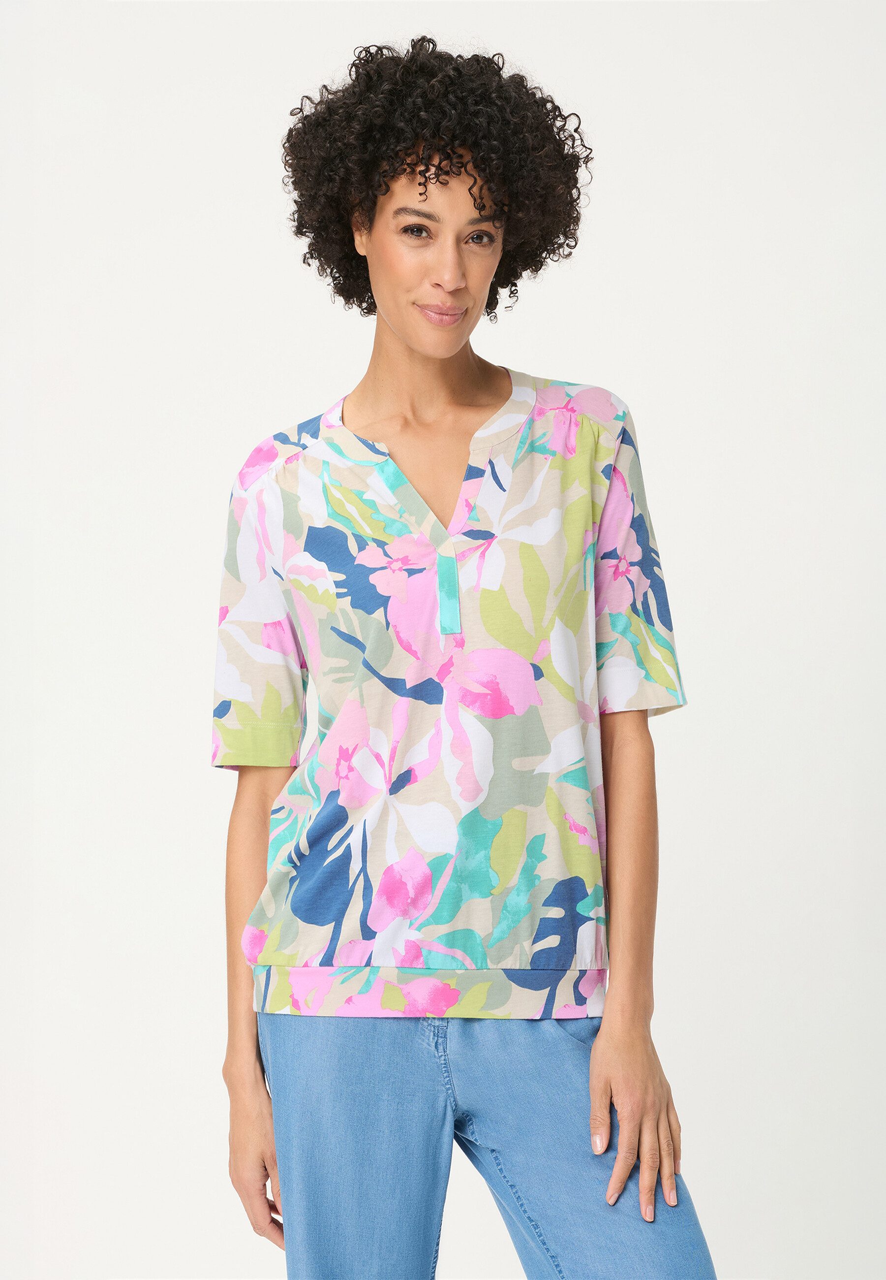 Olsen Tunikashirt Shirt mit Allover-Dessin und Tunikaausschnitt