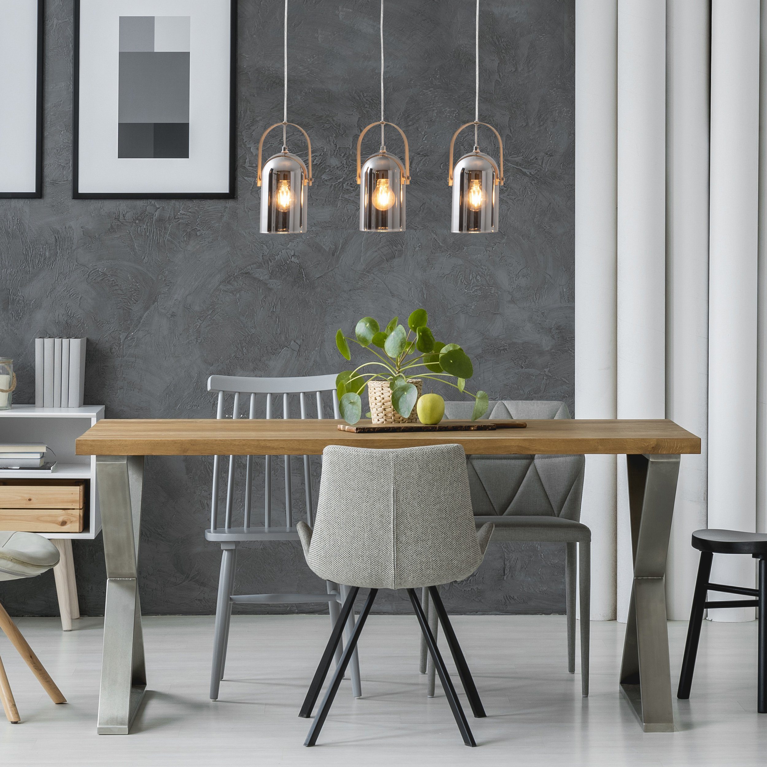 näve Pendelleuchte Vidrio, ohne Leuchtmittel, Leuchtmittel wechselbar, E27 max. 40W, silber/verspiegelt/natur/chrom/rauchglas