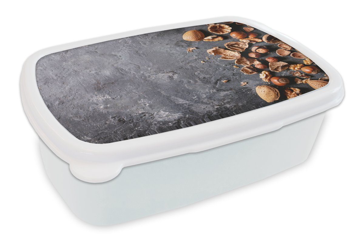 Jungs Brotbox Lunchbox und Industrie, - - Erwachsene, Kinder MuchoWow für Nüsse Brotdose, (2-tlg), für Küche - und Kunststoff, Mädchen Herbst weiß