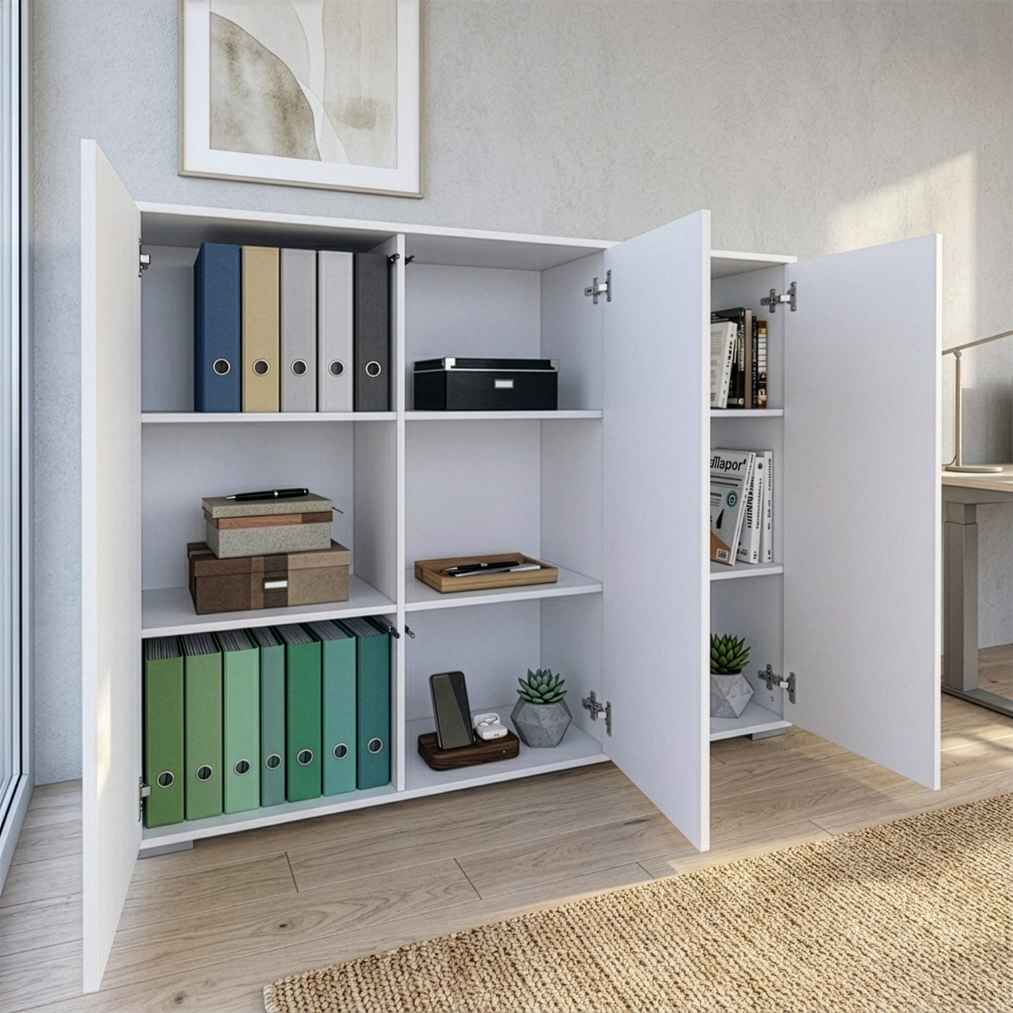 InnoFurn Highboard Elena M2 Weiß (Schrank), Aktenschrank mit Push-to-Open, Made in Germany