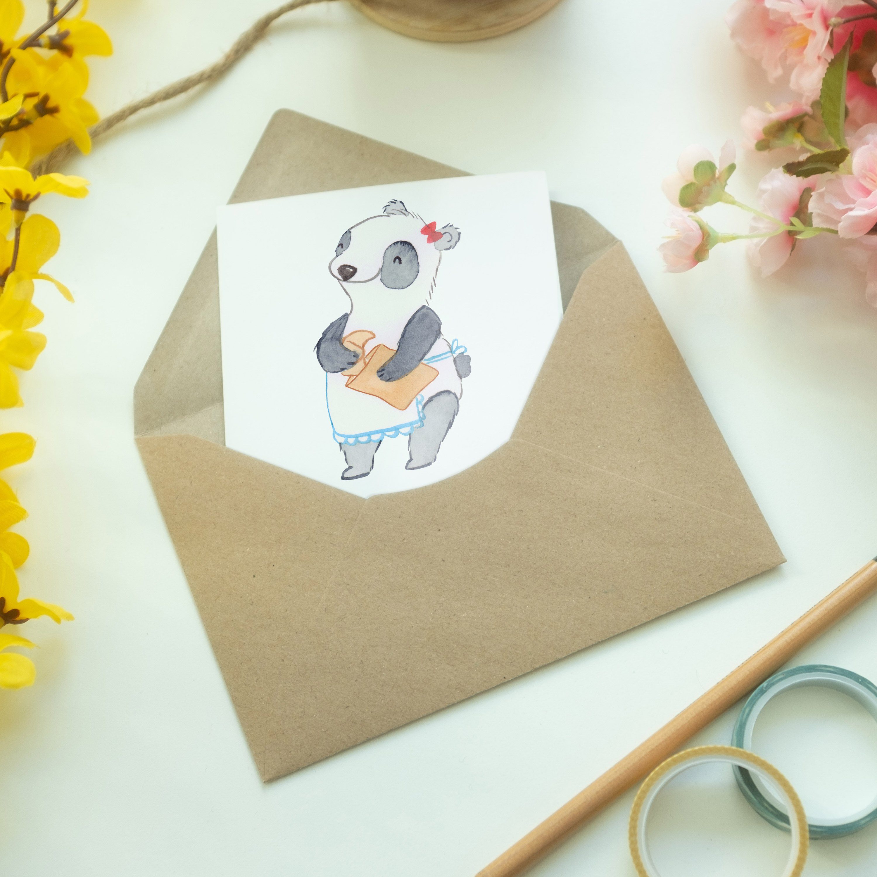 Mr. & Mrs. Einladungskarte Weiß - Bäckereifachverkäuferin Panda Herz mit Grußkarte Geschenk, 