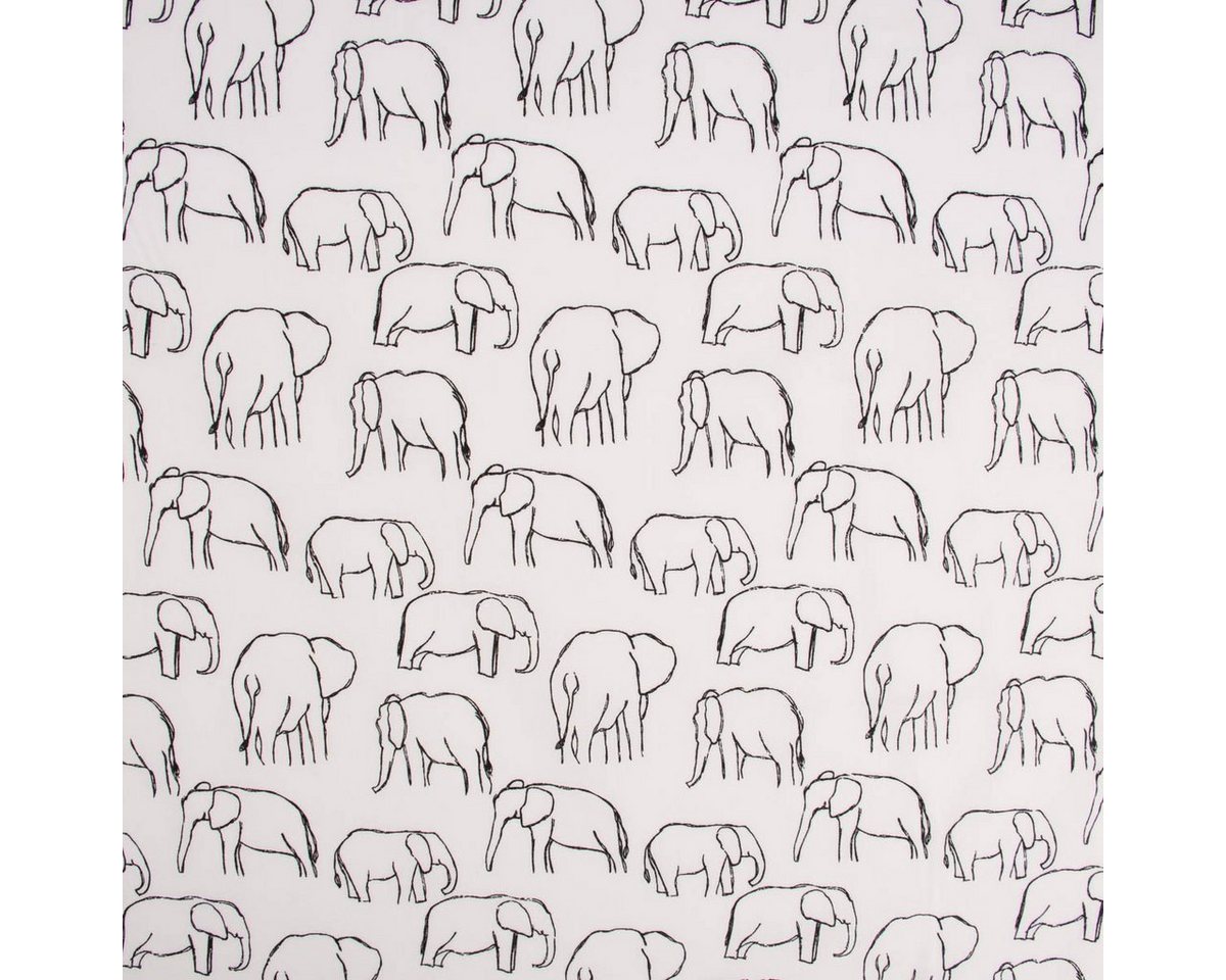Thumbnail - SCHÖNER LEBEN. Stoff Baumwollstoff Popeline Elefant abstrakt weiß schwarz 1,45m Breite, allergikergeeignet