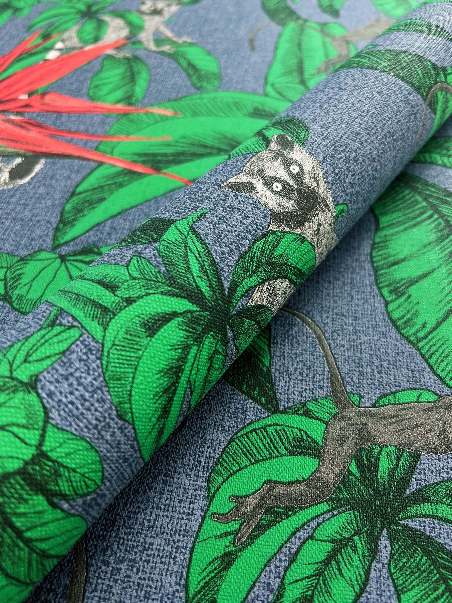 Newroom Vliestapete, Dschungel Tapete Blau Grün Wallpaper Affe Tukan Tapete günstig online kaufen