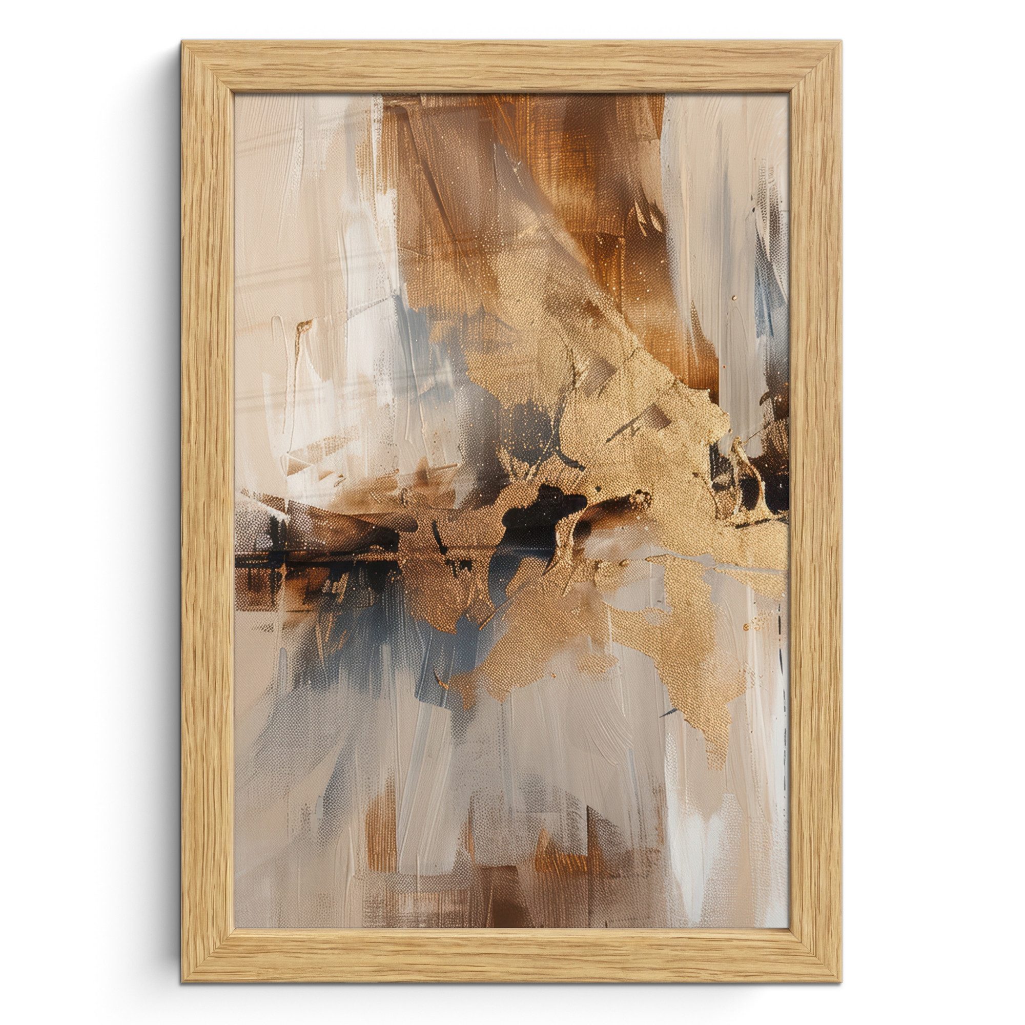 MuchoWow Poster Modern - Braun - Abstrakt - Beige, (1 St), Bilderrahmen, Zimmer Deko, Bild für Wohnzimmer, 20x30 cm