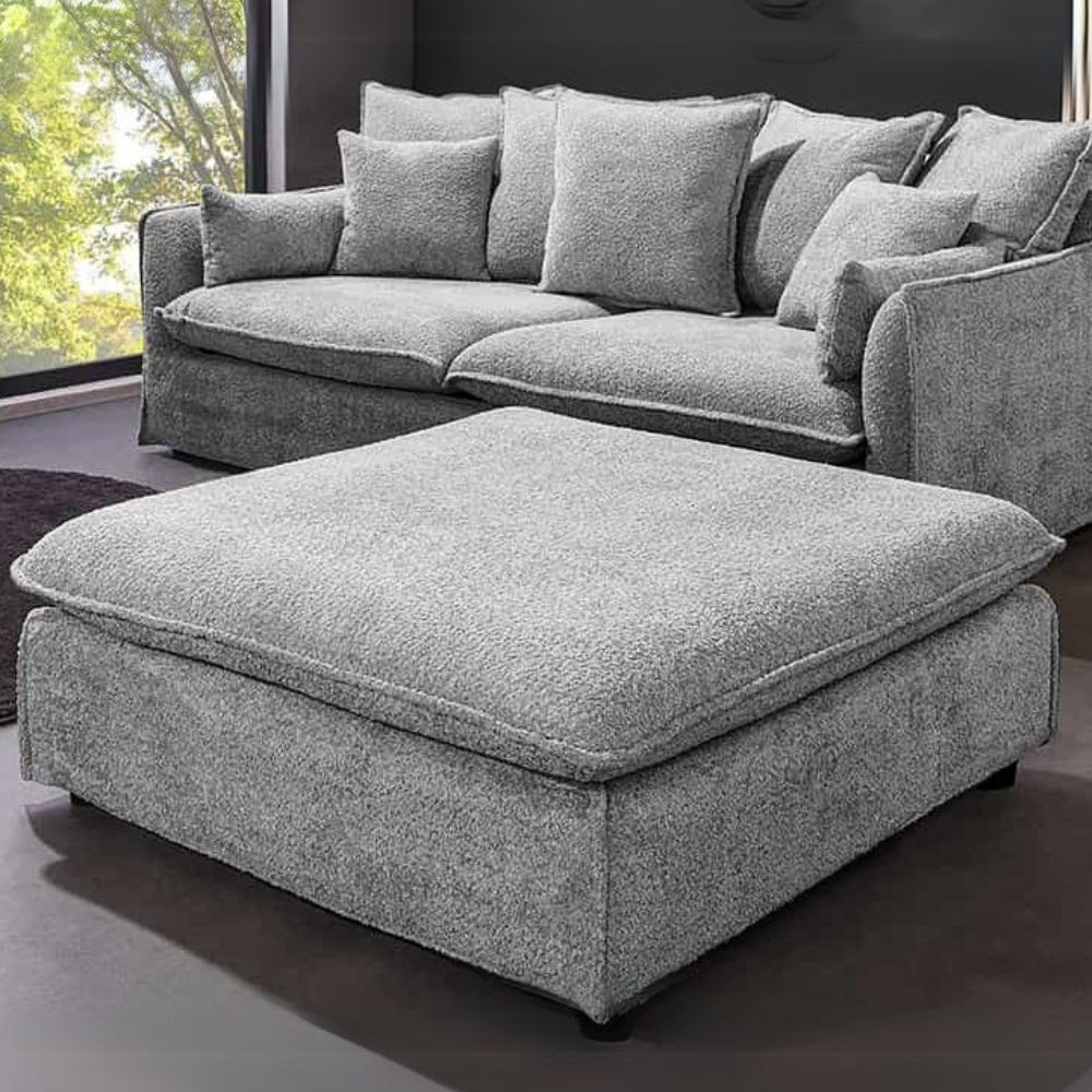 LebensWohnArt Sitzhocker Moderner Hussenhocker PARADISO 100cm Bouclé grau F günstig online kaufen