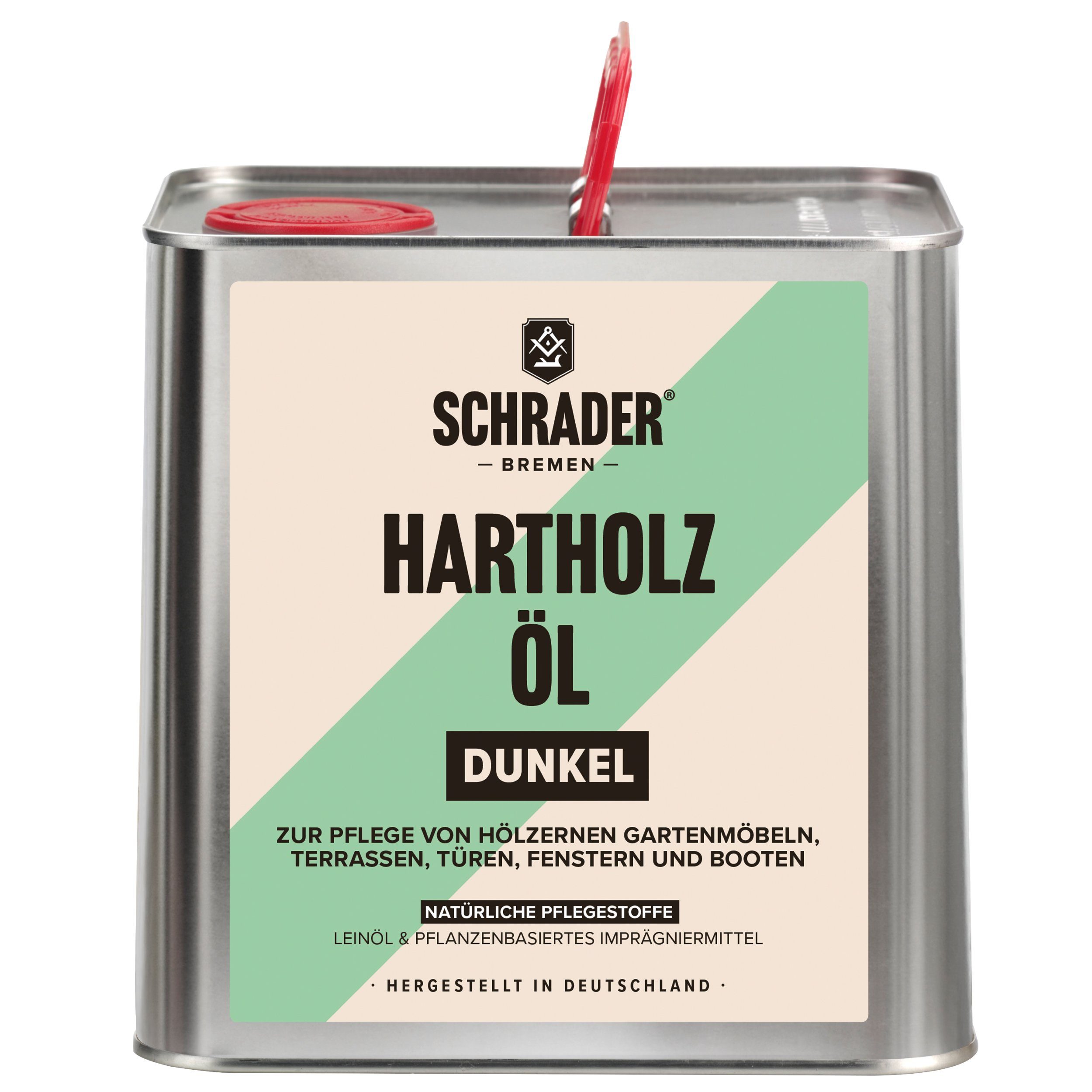 Schrader Hartholzöl - 2,5L - Pflege- und Schutzmittel für Innen- und Außenbereich - dunkel, Ideal für Gartenmöbel, Zäune, Türen, Fenster - Made in Germany
