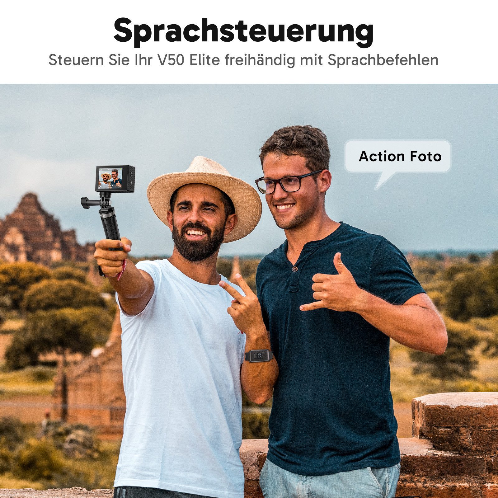 Akaso V50 Elite Action Cam (4K Ultra HD, Wi-Fi 2.4G, wasserdicht bis zu 40m, LDC, Sprachfernbedienung)