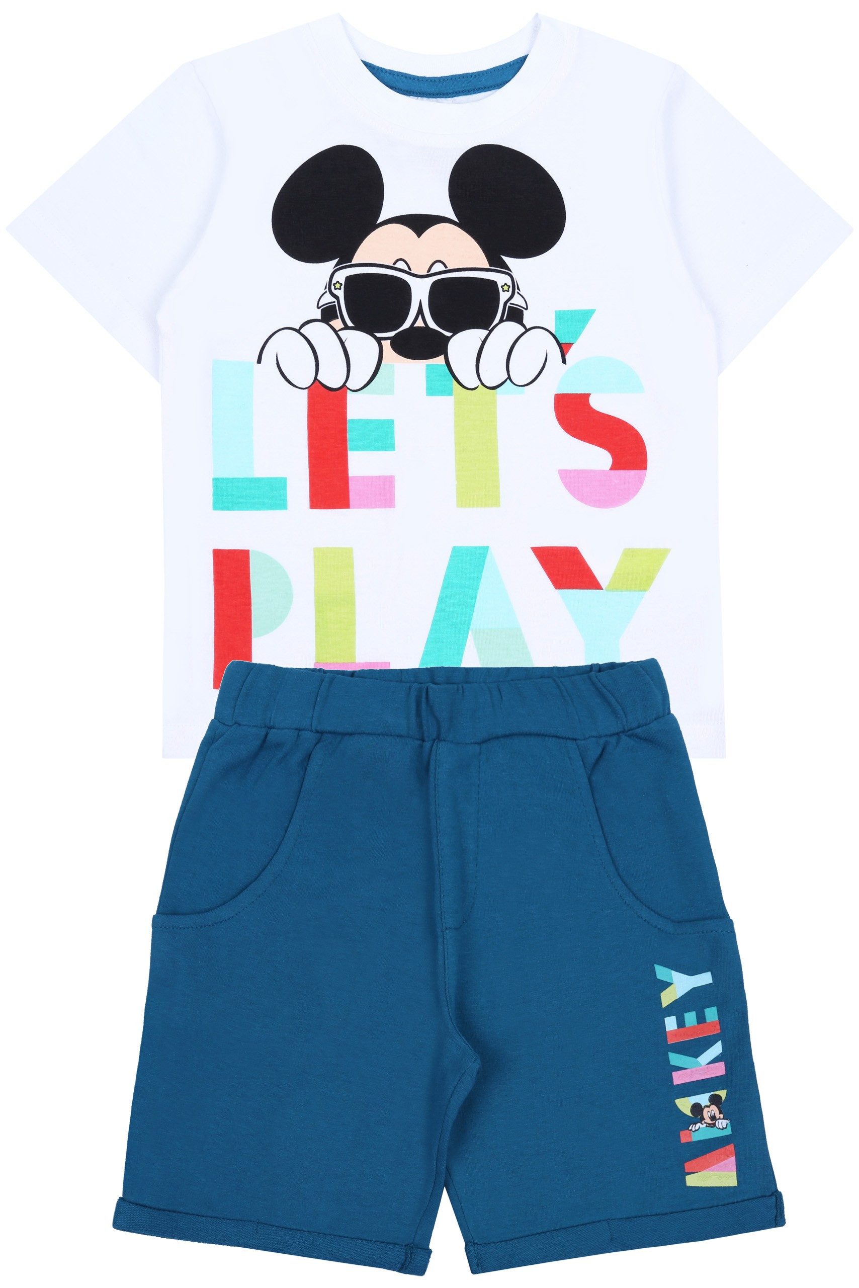 T-Shirt & Shorts Weiß-türkisfarbiges Set T-Shirt+kurze Hose Mickey Mouse Disney 3 Jahre