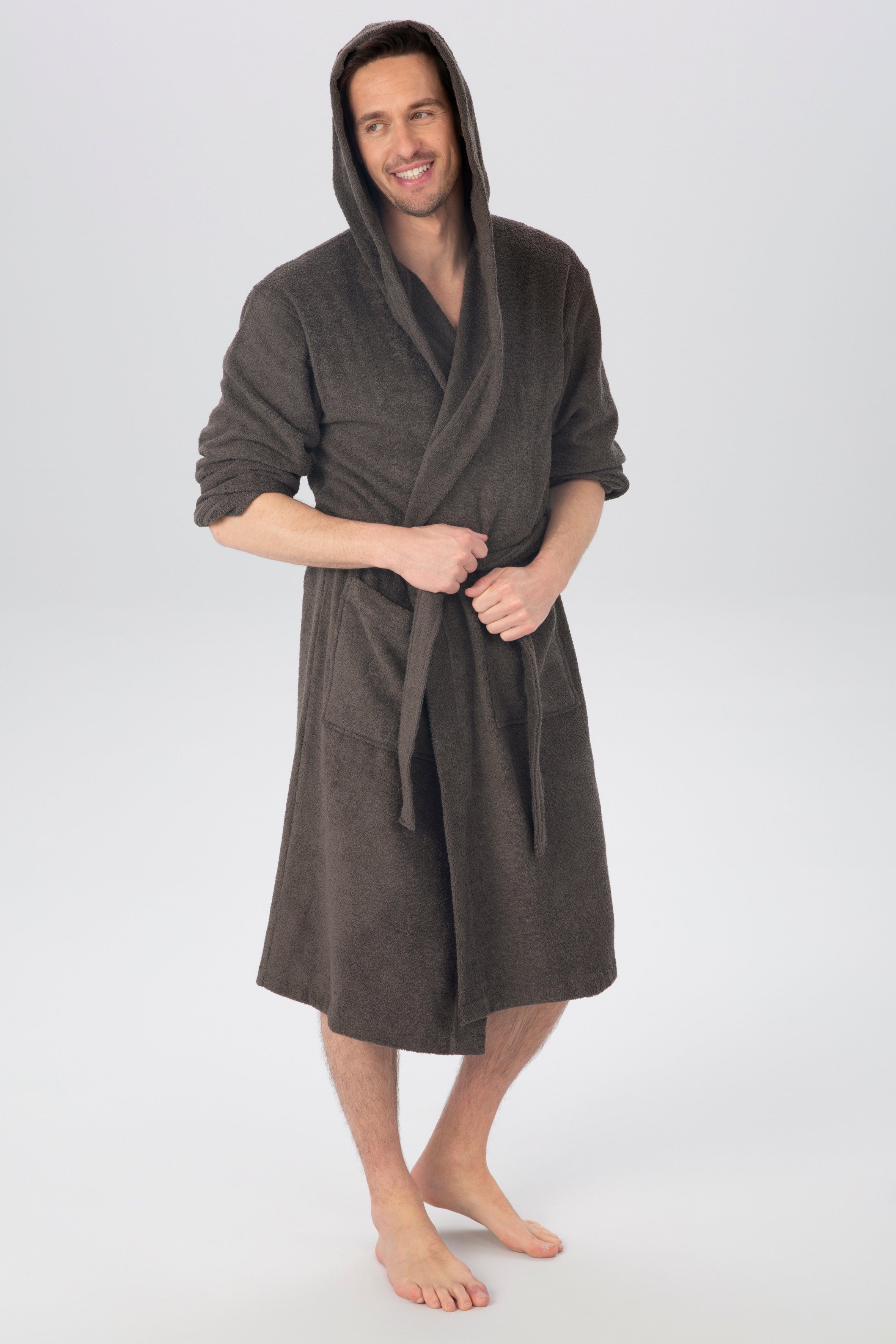 OTTO home Unisex-Bademantel Sanremo, ideal für Sauna & Spa, Hotelbademantel, Morgenmantel, Langform, Baumwolle, Kapuze, Gürtel, mit Taschen, Damen & Herren Bademäntel, S-3XL