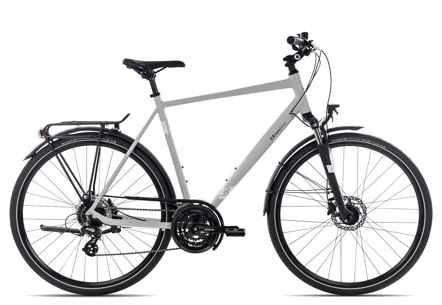 2R Manufaktur Trekkingrad TRS24 2023, 24 Gang Shimano RD-Acera M360-8 Schaltwerk, Kettenschaltung, Herrenrad 28 Zoll weiß matt grey