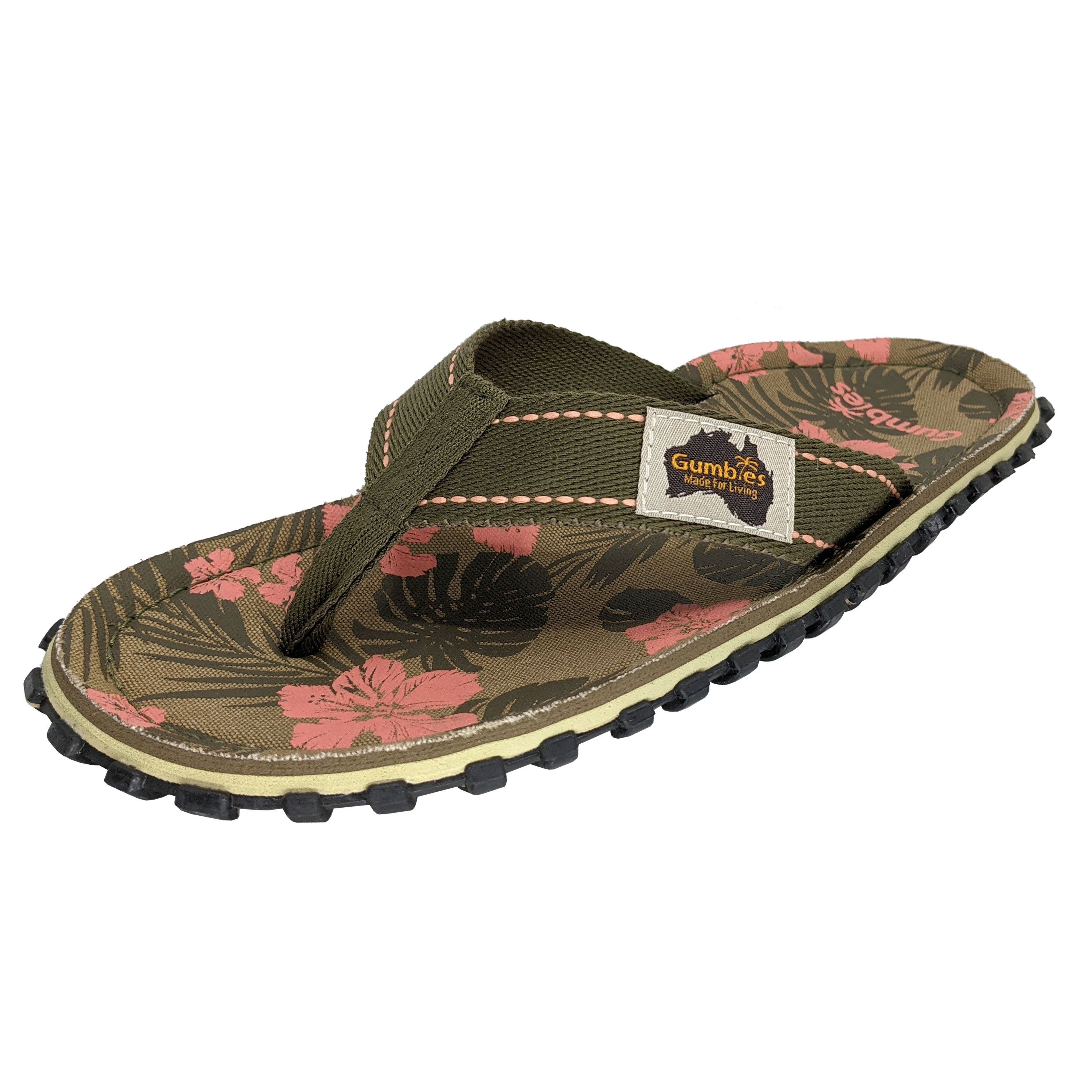 Gumbies Original Kids in Jungle T-Strap-Zehentrenner aus recycelten Materialien hergestellt, stabile Gummisole