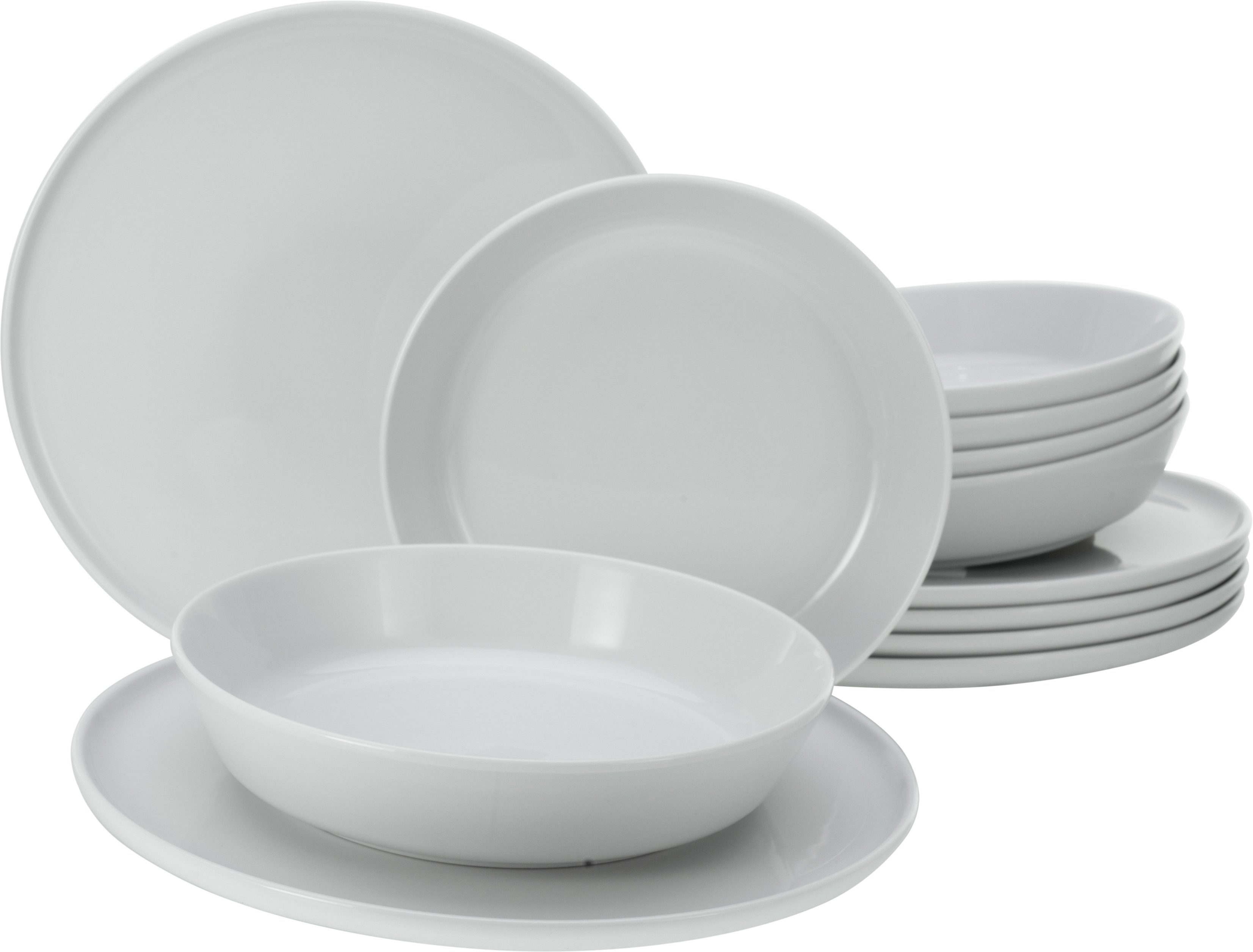 CreaTable Tafelservice Geschirr-Set Chef Collection (12-tlg), 6 Personen, Porzellan, Teller Set, weiß, nordisches Design, 12 Teile, für 6 Personen