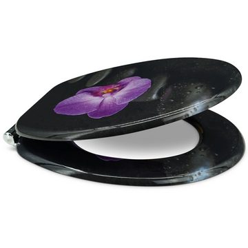 Sanfino WC-Sitz "Way of Orchid" Premium Toilettendeckel mit Absenkautomatik aus Holz, mit schönem Blumen-Motiv, hohem Sitzkomfort, einfache Montage