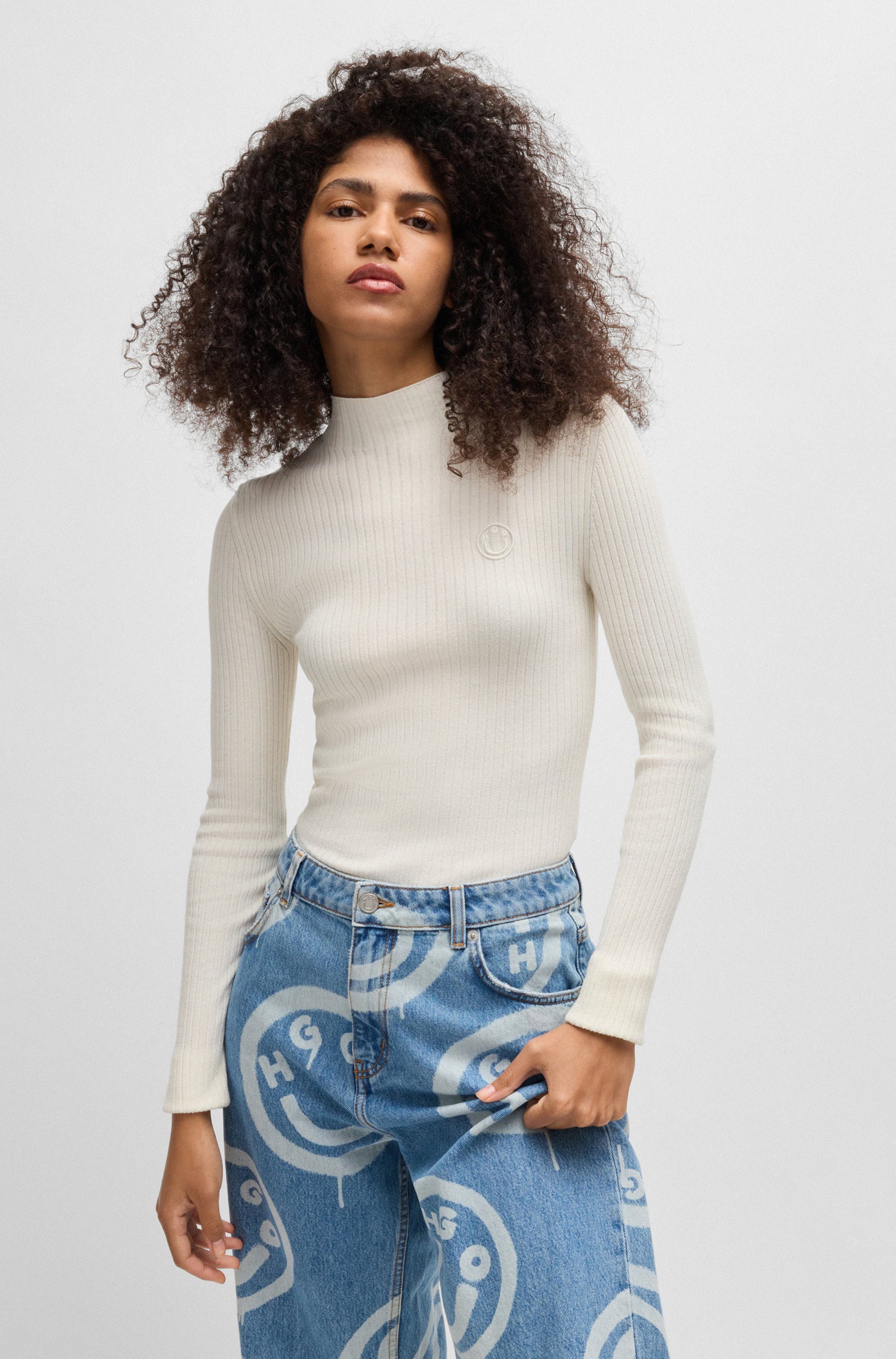 HUGO Blue Stehkragenpullover Sarmie mit Label-Stitching günstig online kaufen