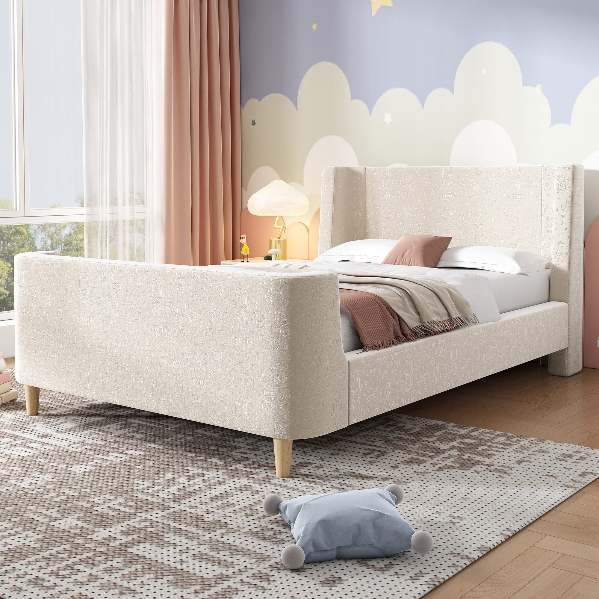 Flieks Polsterbett, Kinderbett Einzelbett 90x200cm mit kosmischem Muster Sa günstig online kaufen