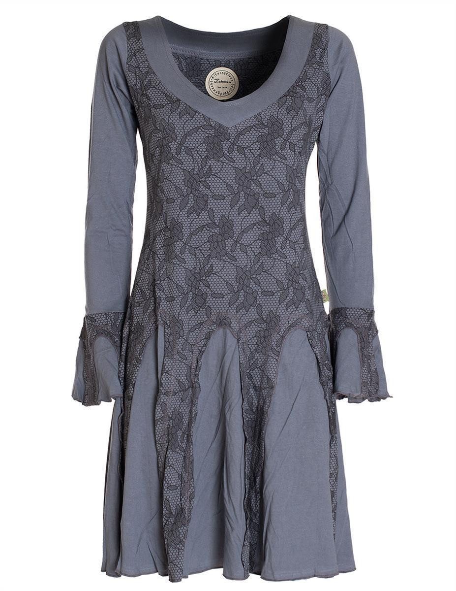 Vishes Jerseykleid Damen Langarm Longshirt-Kleid Sweatkleid Shirt-Kleid Tunika-Kleid Guru, Retro, Hippie Style
