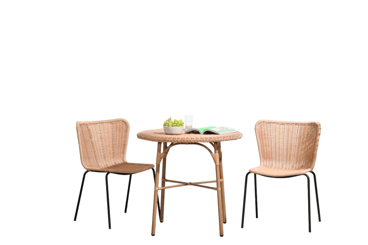 Vintagehaus Balkonset Bistro Set Outdoor Set Rattan Esstisch 80 Ø Cabana + 2 Vela Stühle
