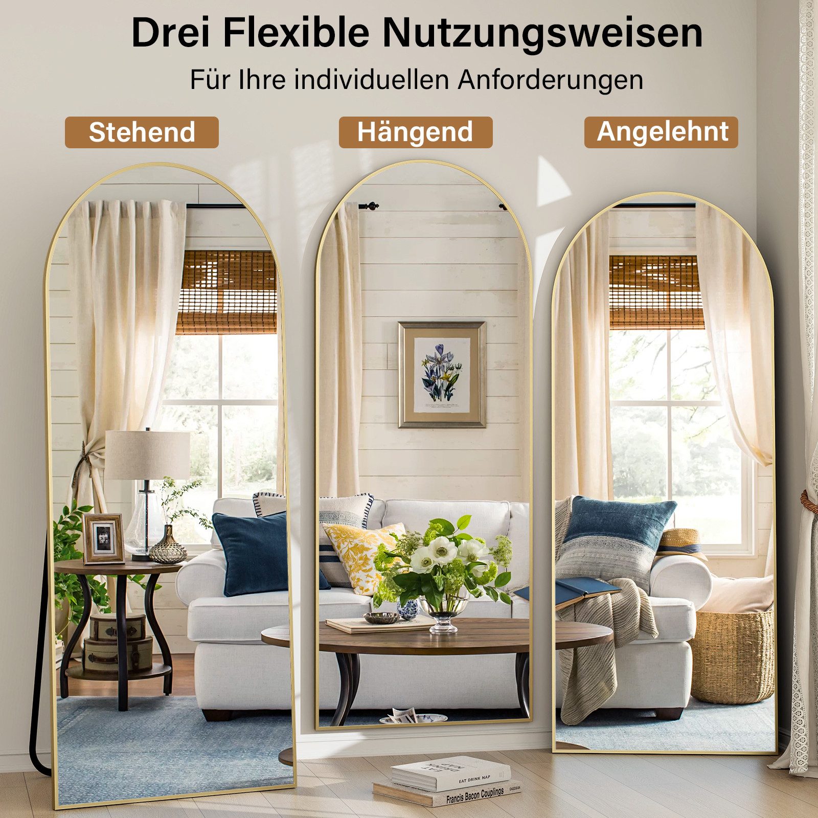 Koonmi Ganzkörperspiegel Großer Standspiegel mit Metallrahmen und verstärktem Glas