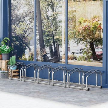 HOMCOM Fahrradständer Radständer Mehrfachständer Aufstellständer Silber (Set, 1-St., Boden- und Wandmontage Stahl bis 6 Fahrräder), 179L x 33B x 27H cm