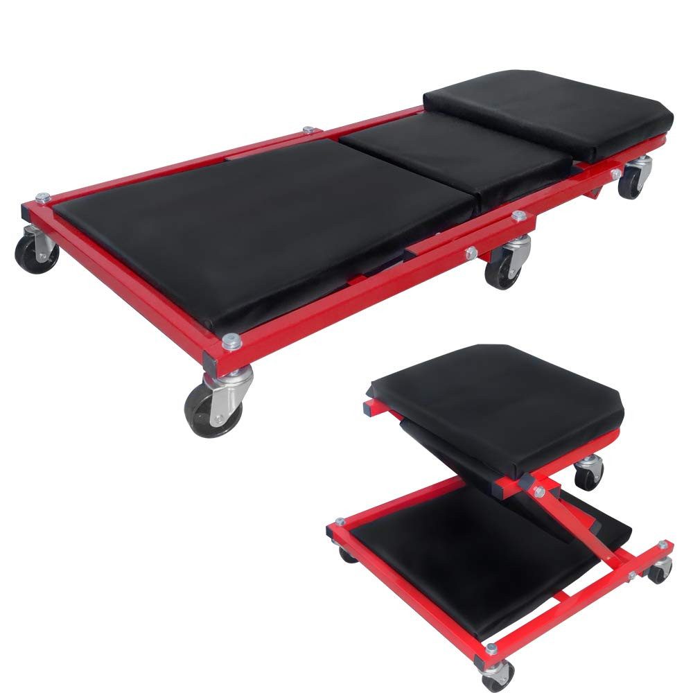 FIVMEN Werkstattwagen 2-in-1 Werkstatt Rollbrett Werkstatthocker, max. Traglast:150 kg, Werkstattliege Montageliege mit 360° Rollen bis 150 kg