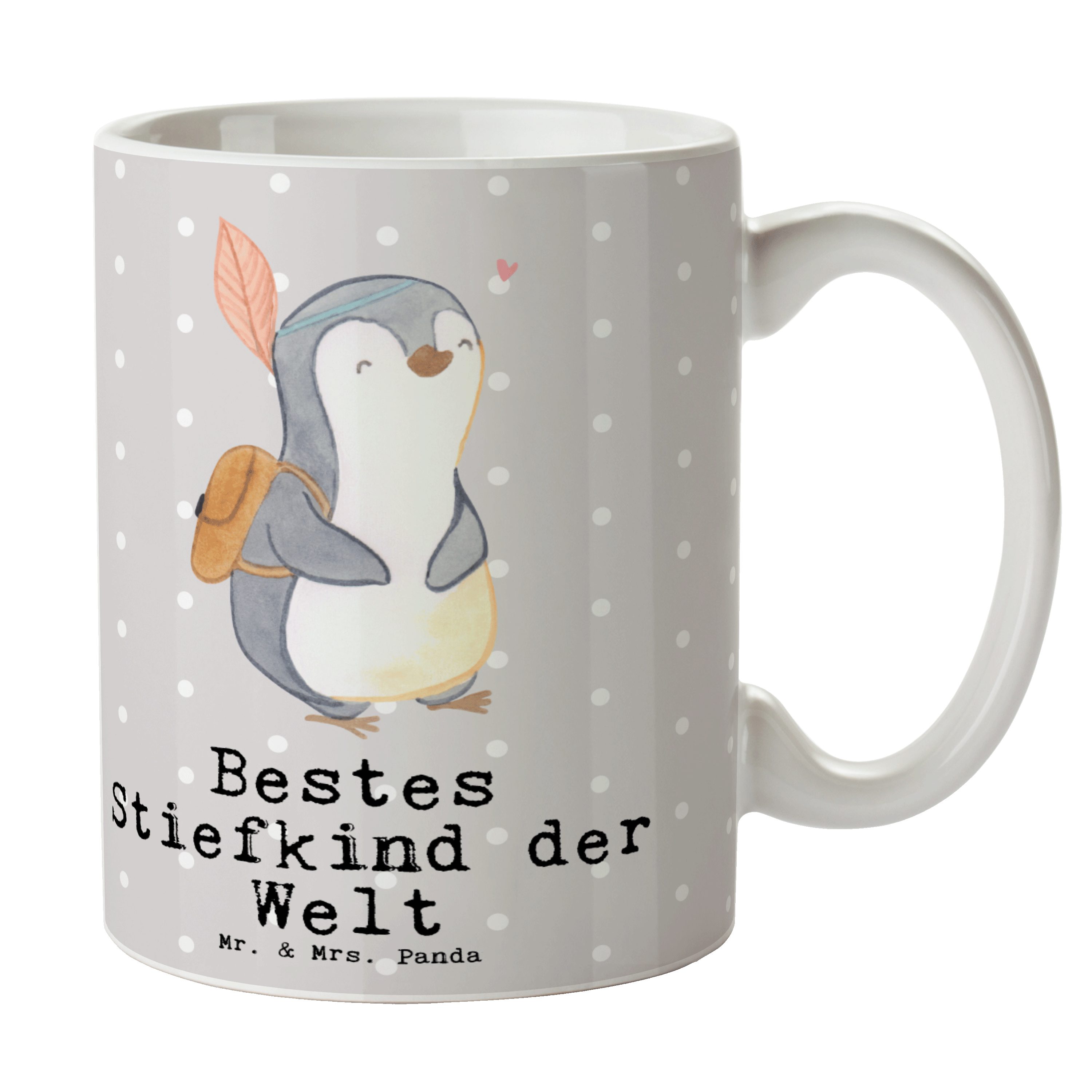 Mr. & Mrs. Panda Tasse Pinguin Bestes Stiefkind der Welt - Grau Pastell - Geschenk, Tasse, T, Keramik