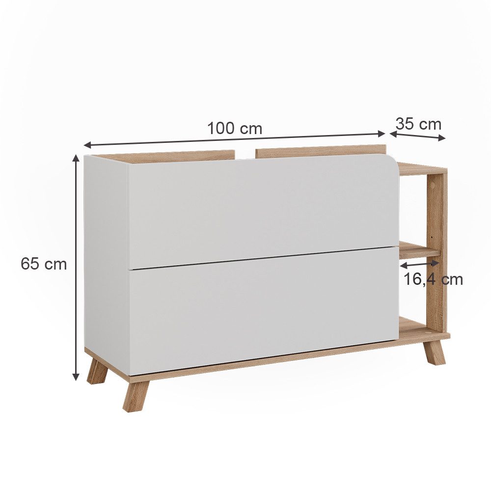 Vicco Waschbeckenunterschrank Karen, Sonoma/Weiß, 100 x 65 cm mit 2 Schubladen (1-St) – Bild 2 von 5