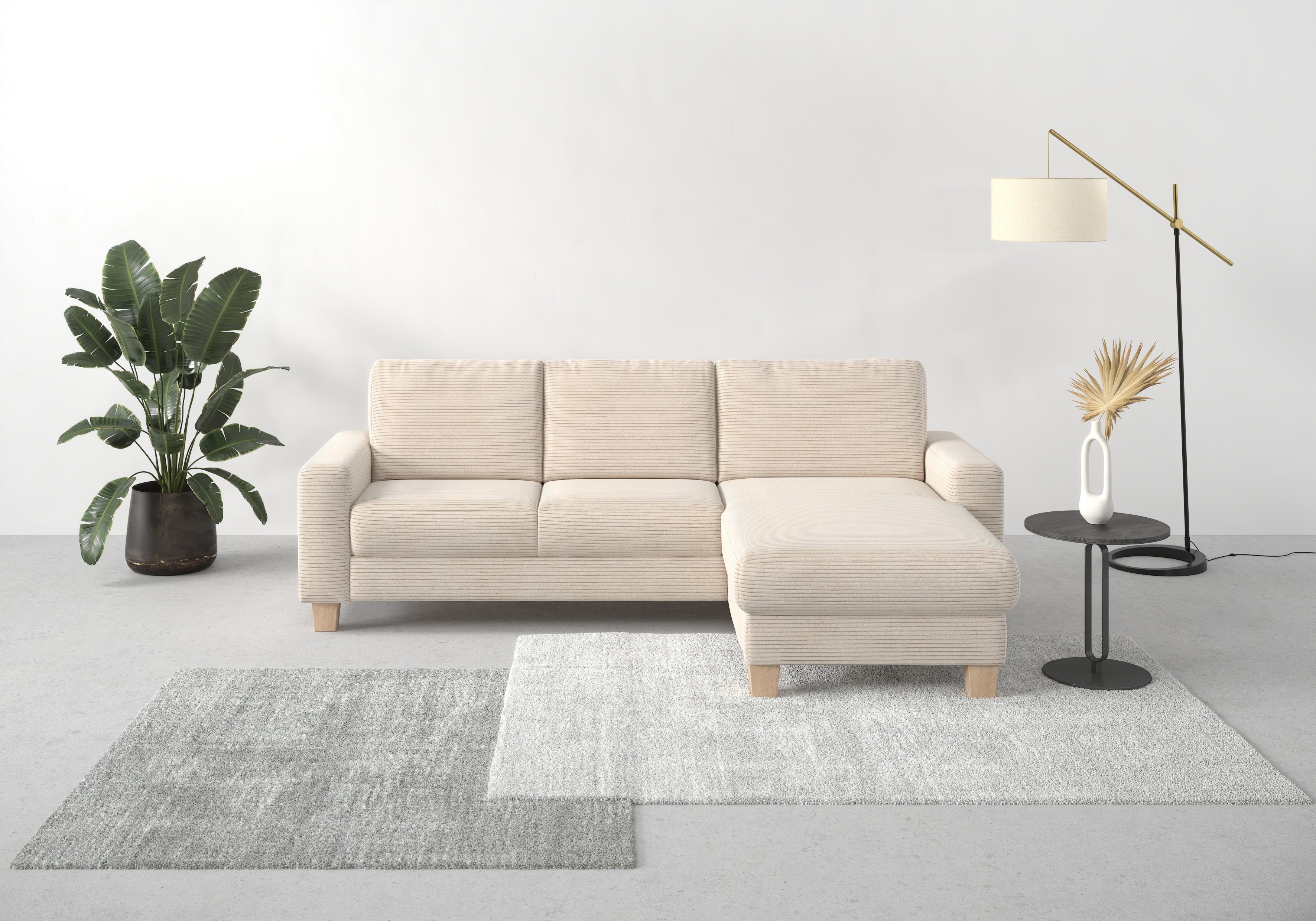 Home affaire Ecksofa Summer L-Form, mit Recamiere, mit oder ohne Bettfunktion und Bettkasten, Cord-Bezug